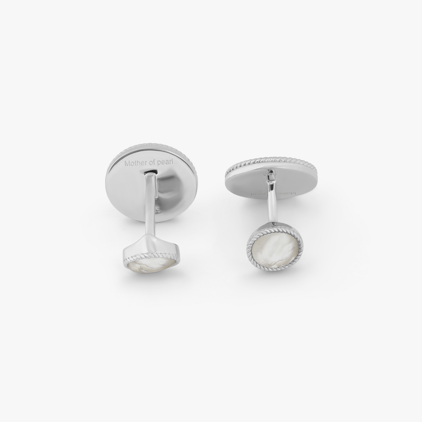 Cable Oval Cufflinks In Sterling Silver with White MOP