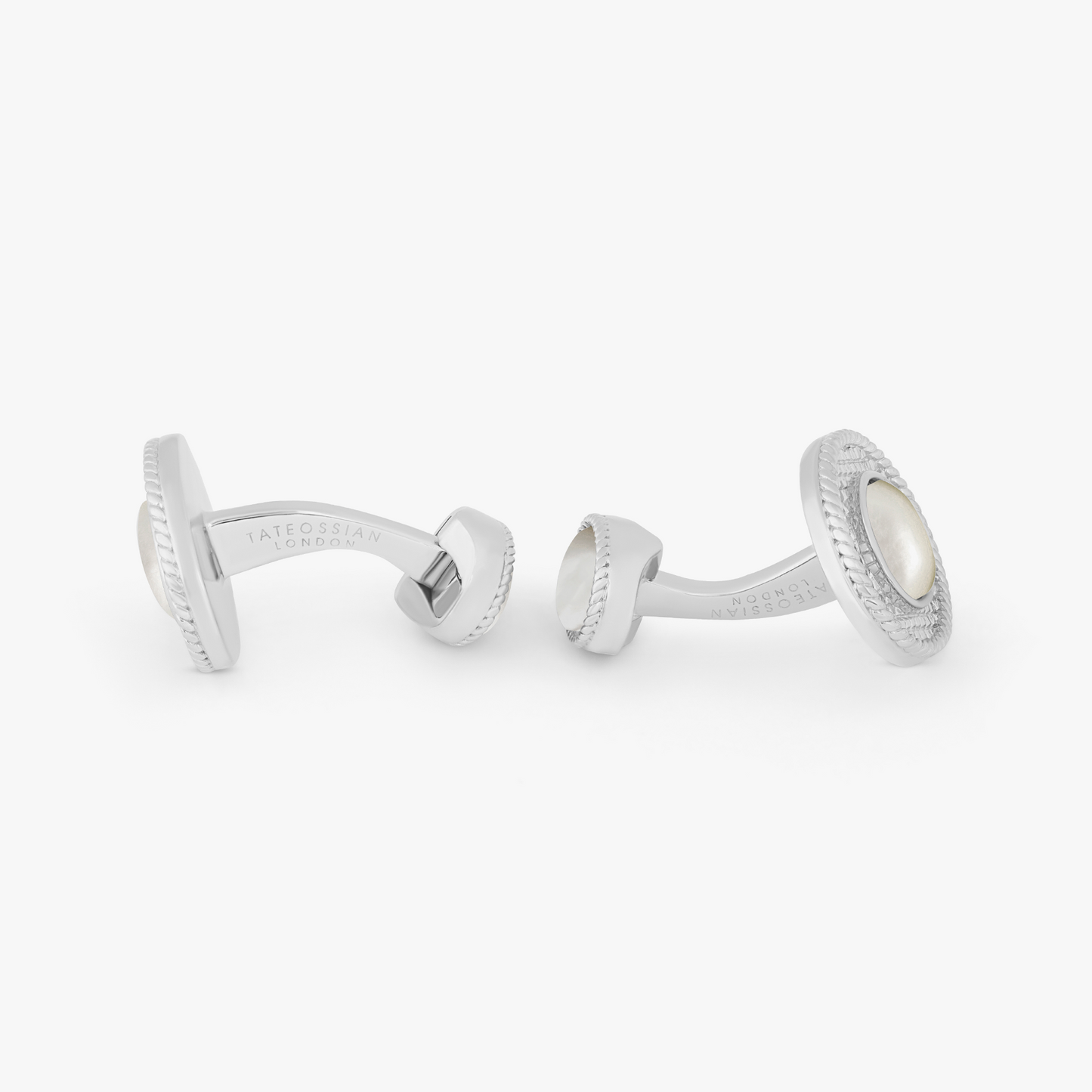 Cable Oval Cufflinks In Sterling Silver with White MOP
