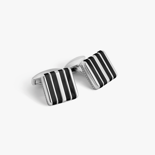 Rigato Mosaic Cufflink in Sterling Silver with Onyx