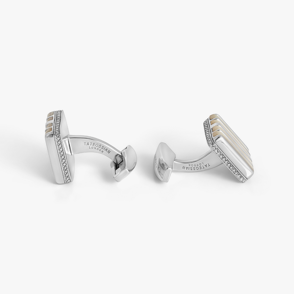 Rigato Mosaic Cufflink in Sterling Silver with White MOP