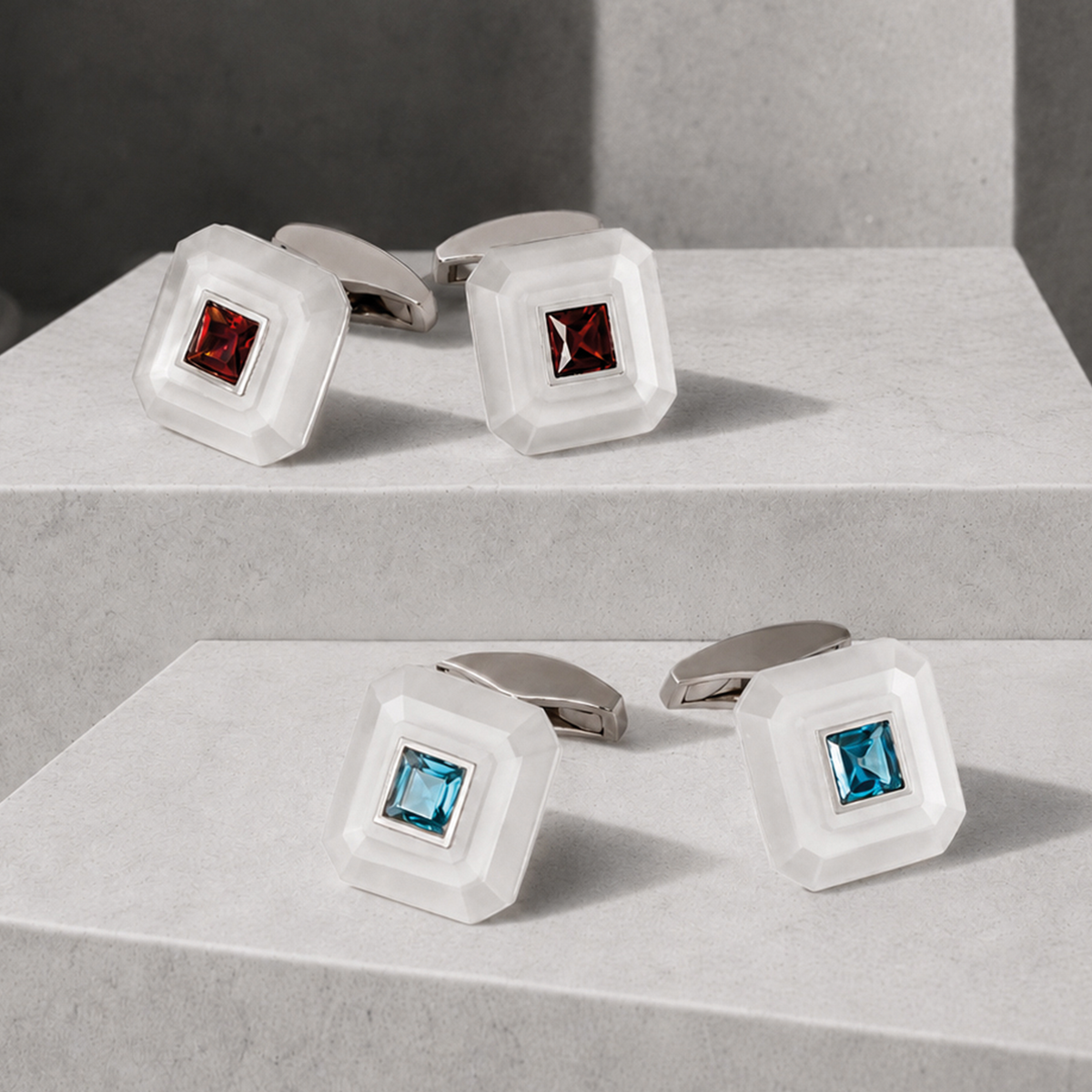 Art Deco Ice Gem Stone Cufflinks in Blue Topaz
