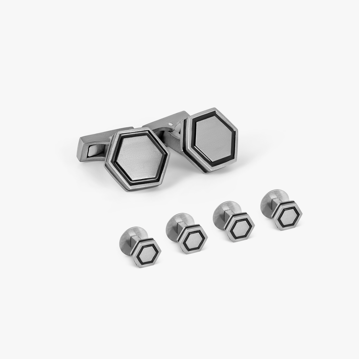 Automobili Lamborghini Hex Cufflinks & Shirt Studs In Titanium With Black Enamel