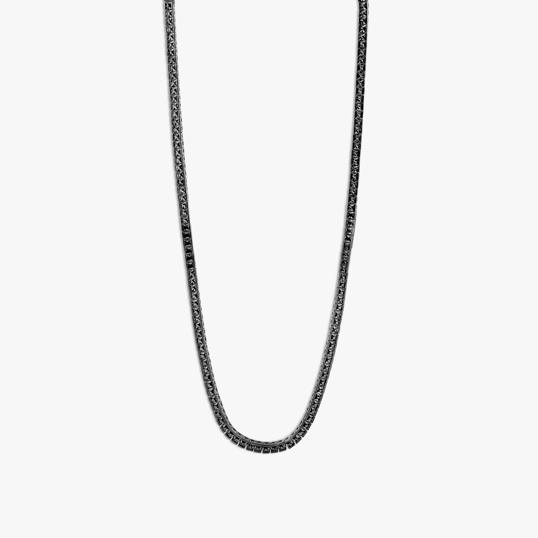 Quadro Tennis Semi-Precious Necklace In Black Rhodium Plated Sterling Silver With Black Nano Stones