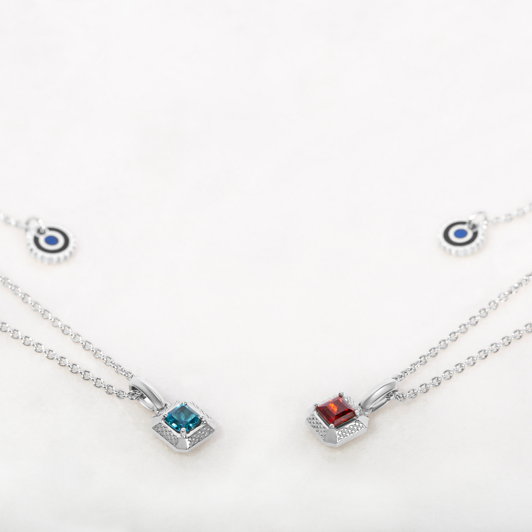 Garnet Birthstone Necklace In Rhodium Plated Sterling Silver