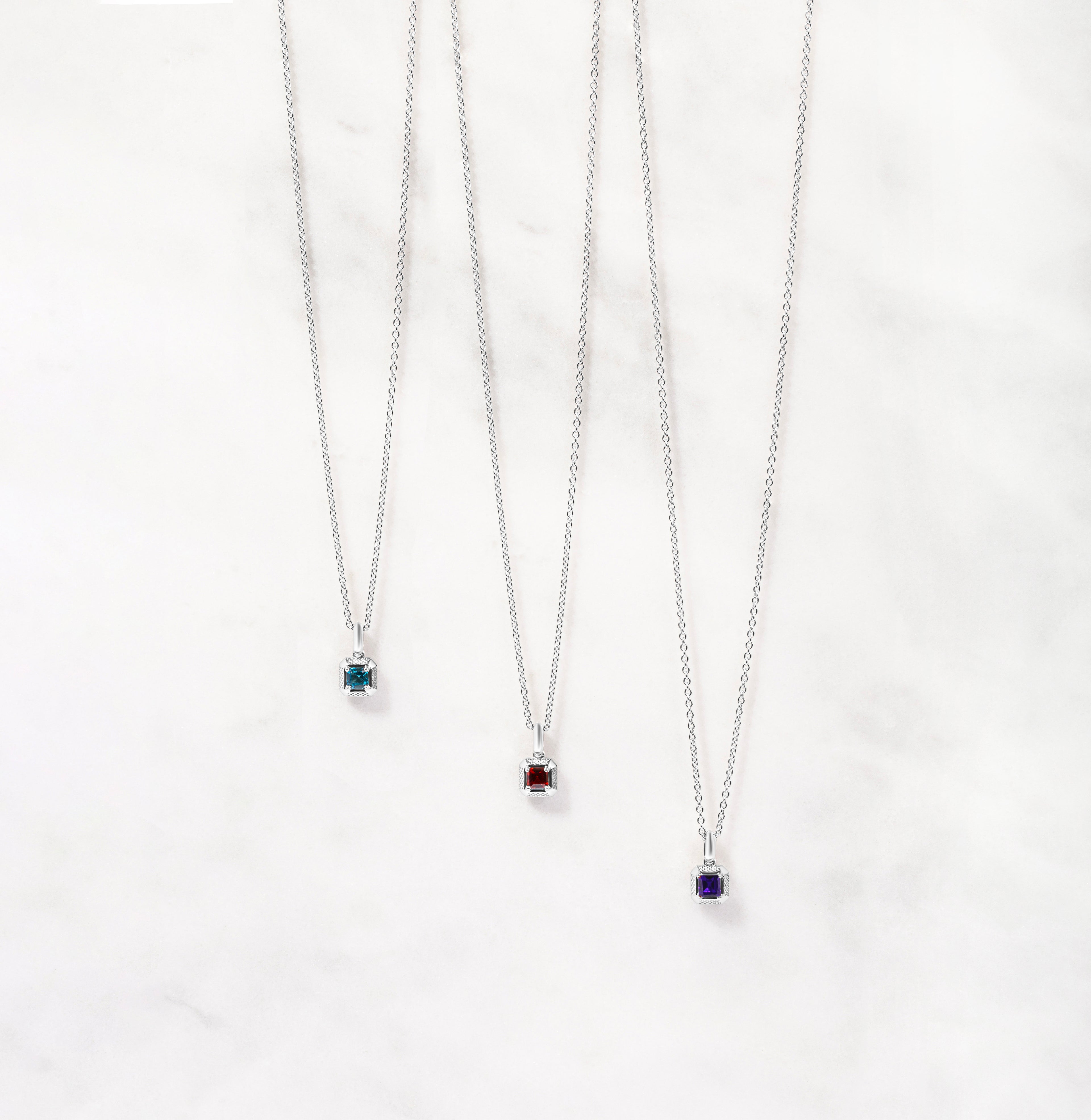 Blue Topaz Birthstone Necklace In Rhodium plated Sterling Silver