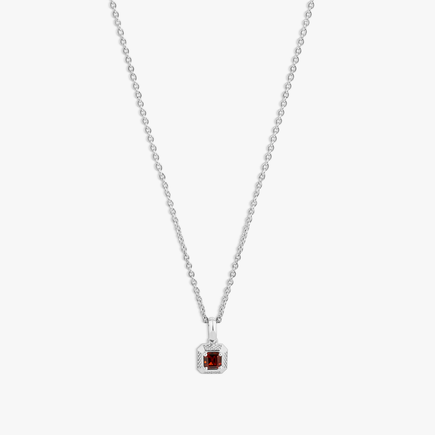 Garnet Birthstone Necklace In Rhodium Plated Sterling Silver