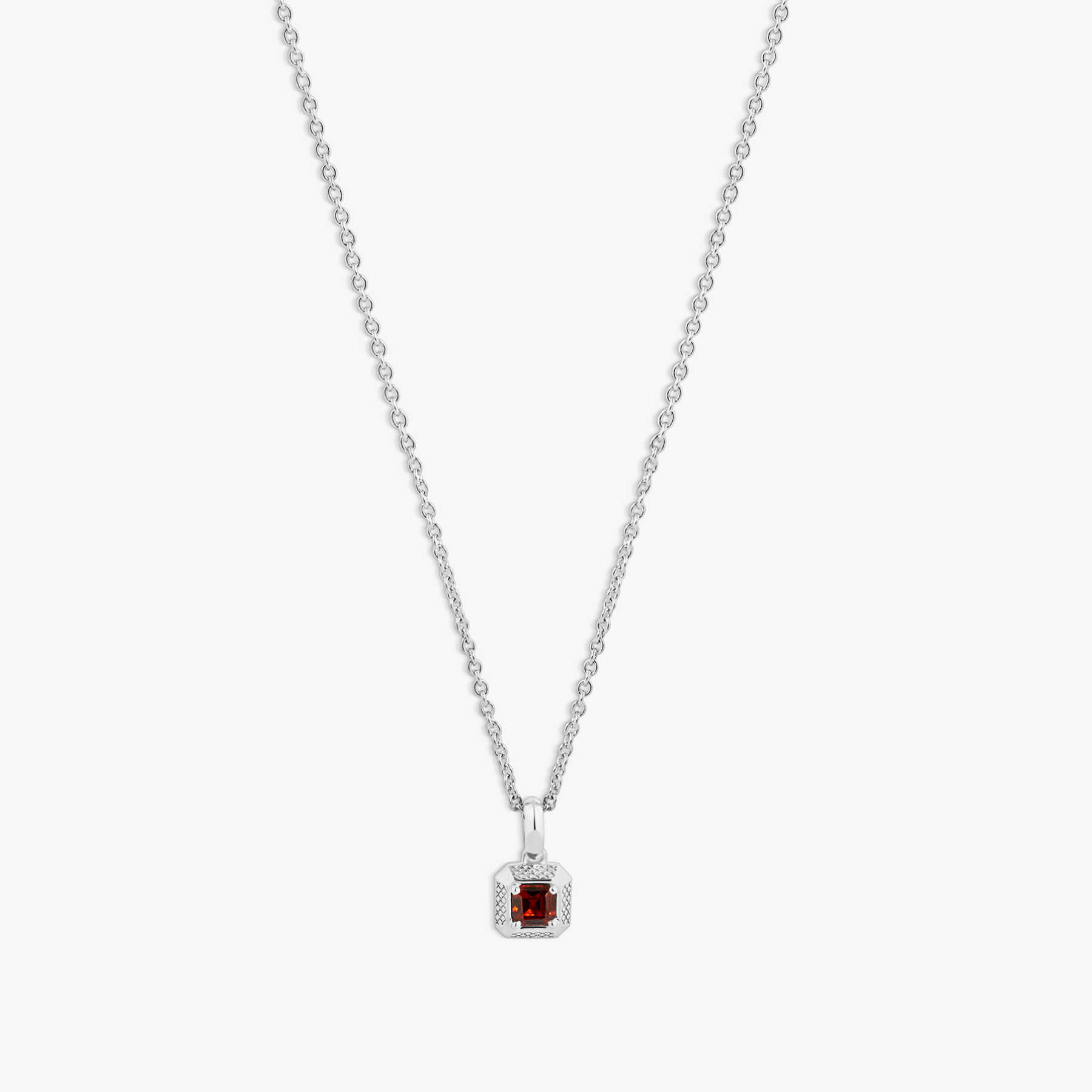 Garnet Birthstone Necklace In Rhodium Plated Sterling Silver