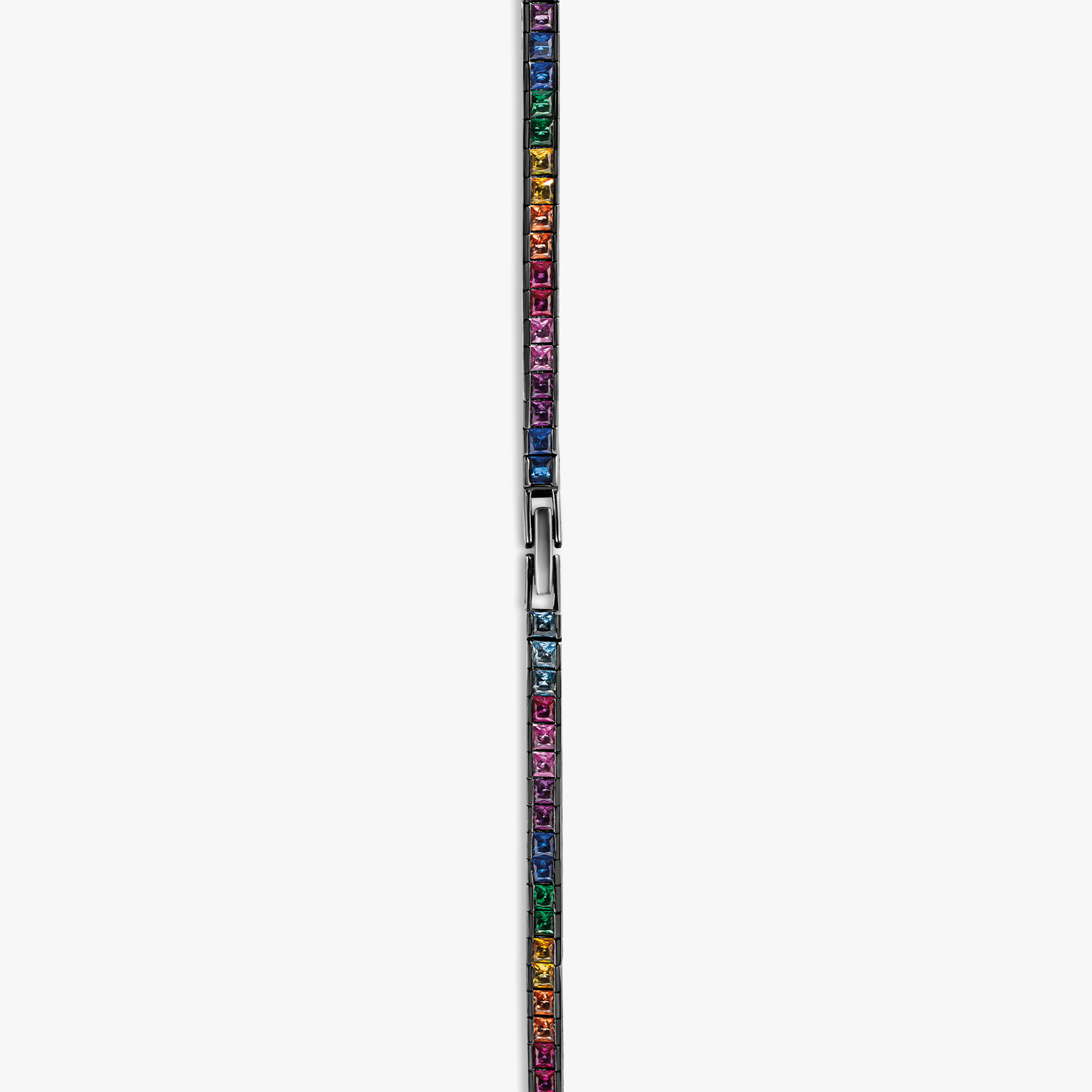 Quadro Tennis Semi-Precious Necklace In Black Rhodium Plated Sterling Silver With Multicolour Spinel