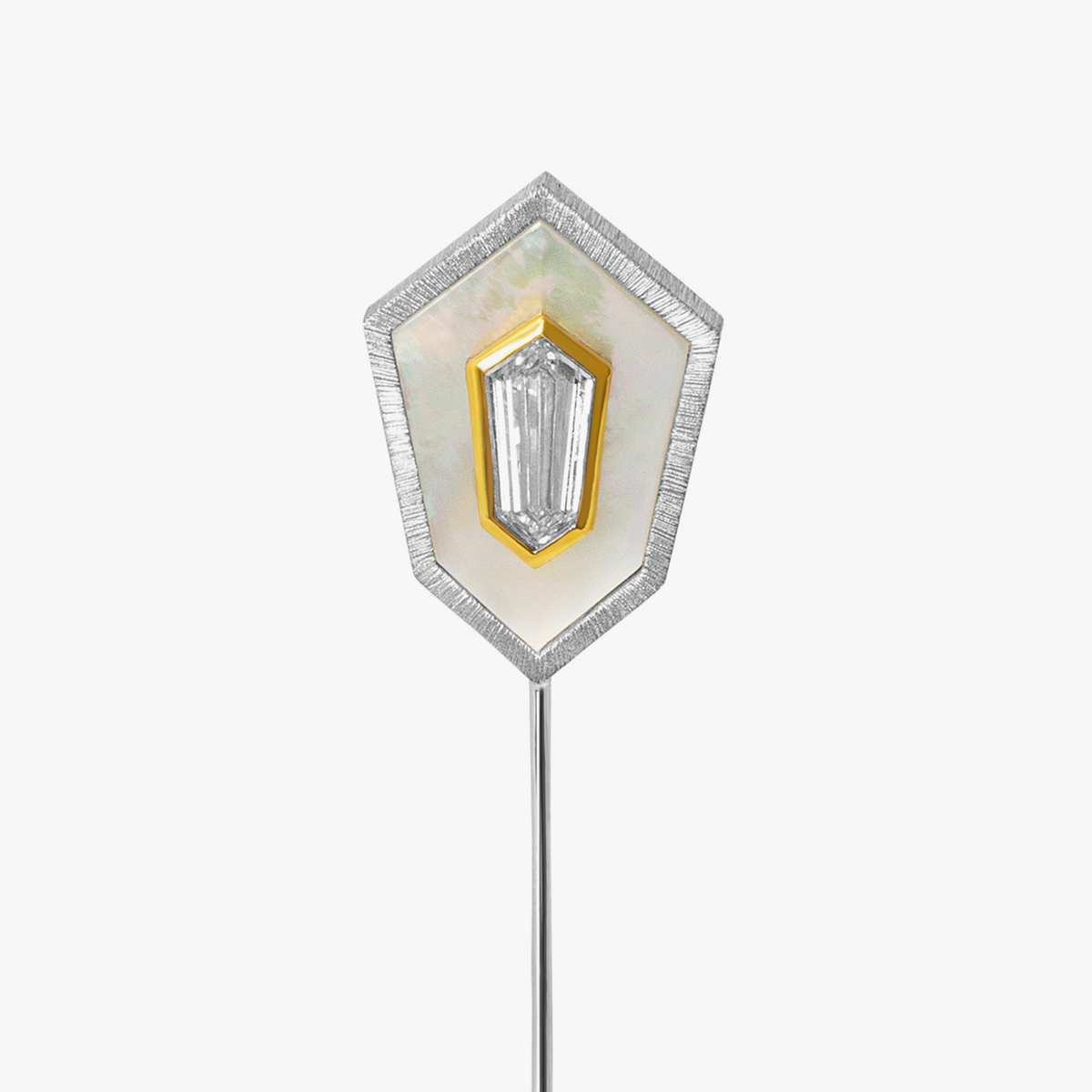 Art Deco Shield Diamond & Pearl Lapel Pin in Sterling Silver