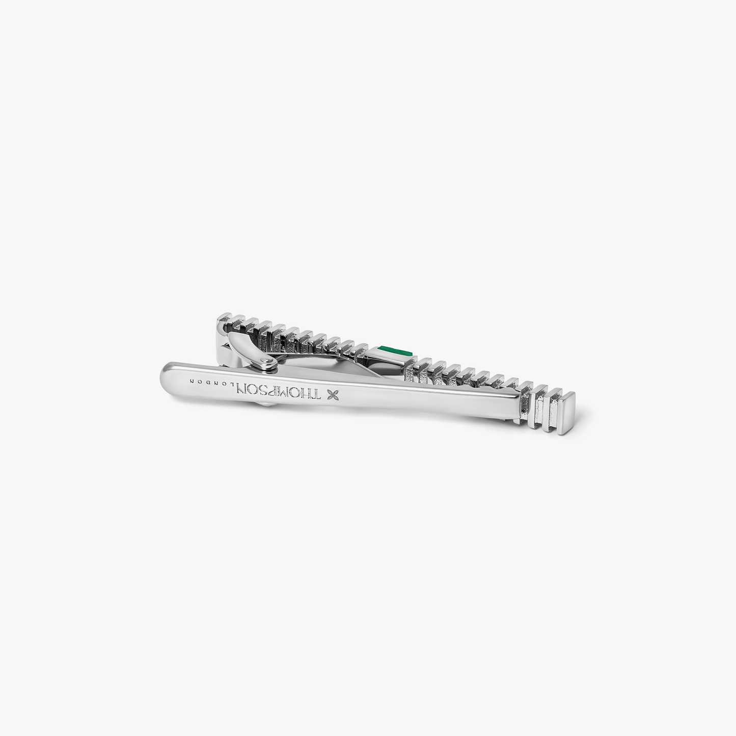 THOMPSON Stripe Grille Tie Clip in Palladium Plated with Malachite