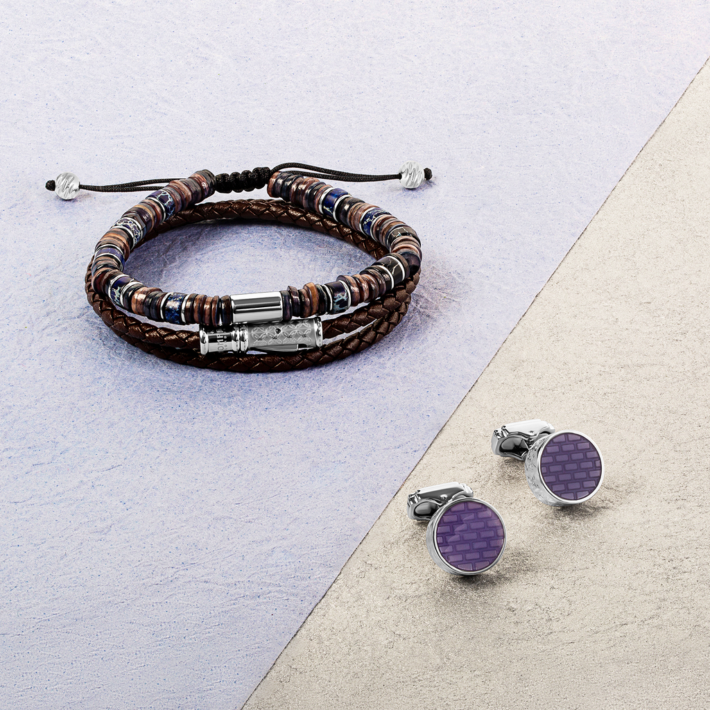 THOMPSON Lucky Clover Double Wrap Bracelet In Brown Leather