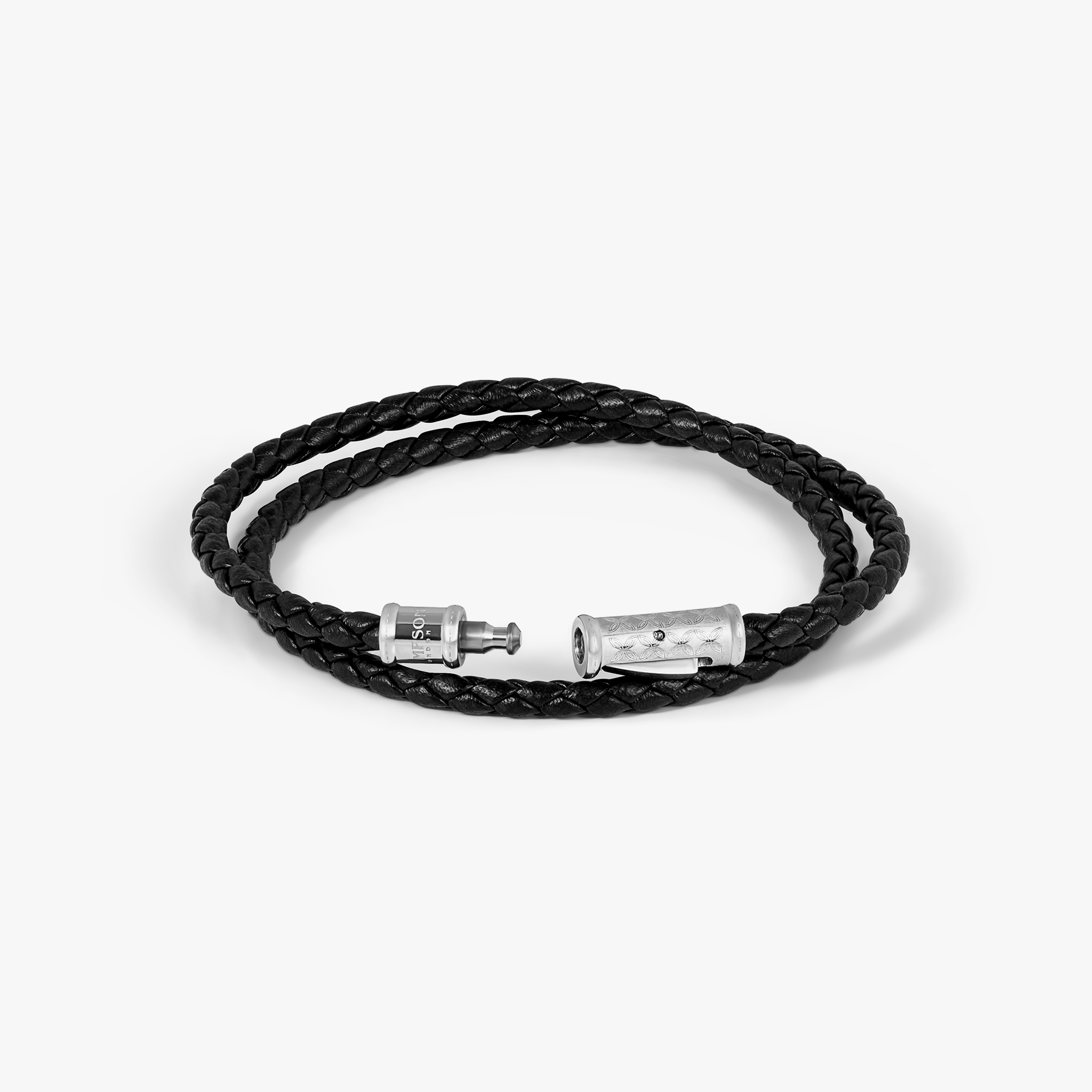 THOMPSON Lucky Clover Double Wrap Bracelet In Black Leather