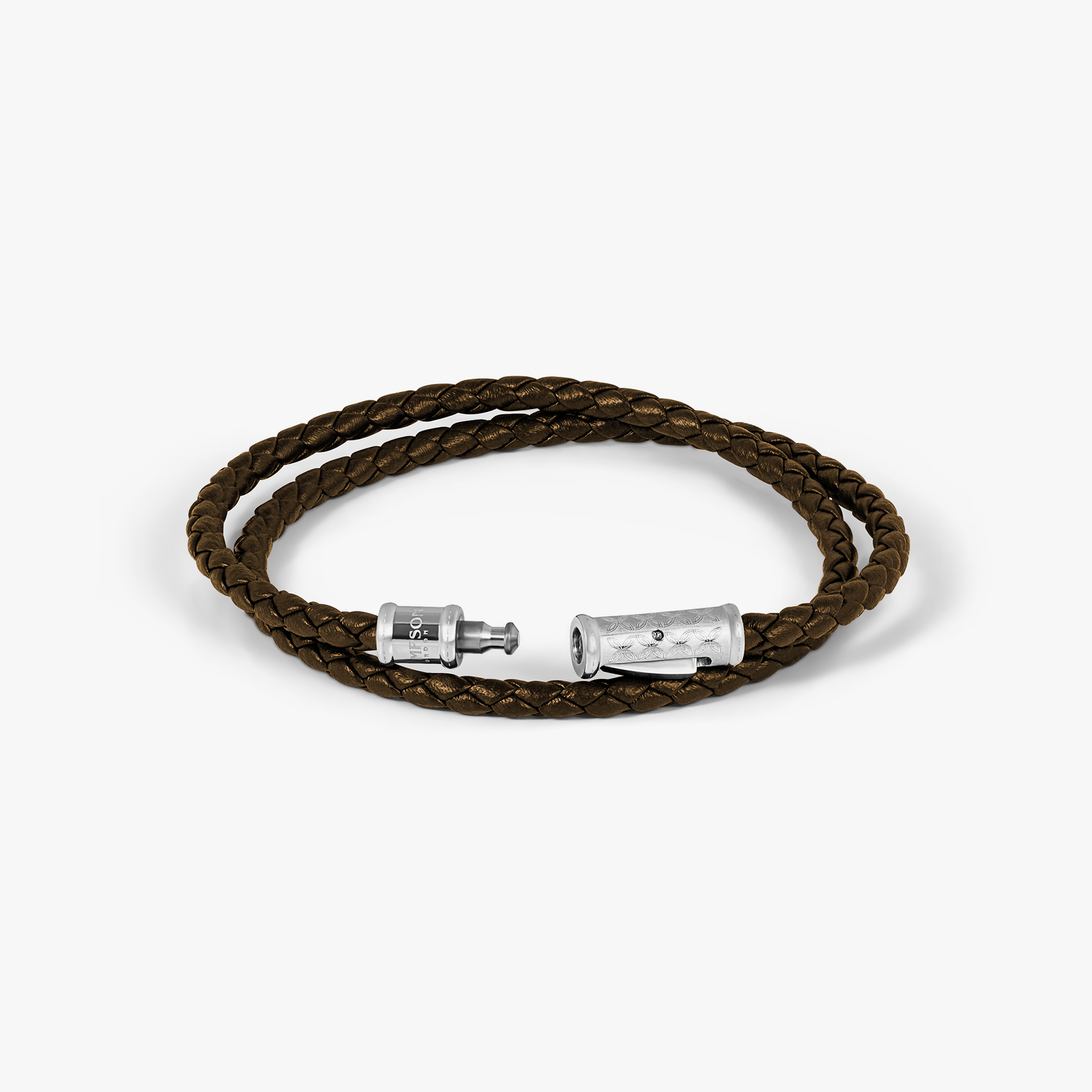 THOMPSON Lucky Clover Double Wrap Bracelet In Brown Leather