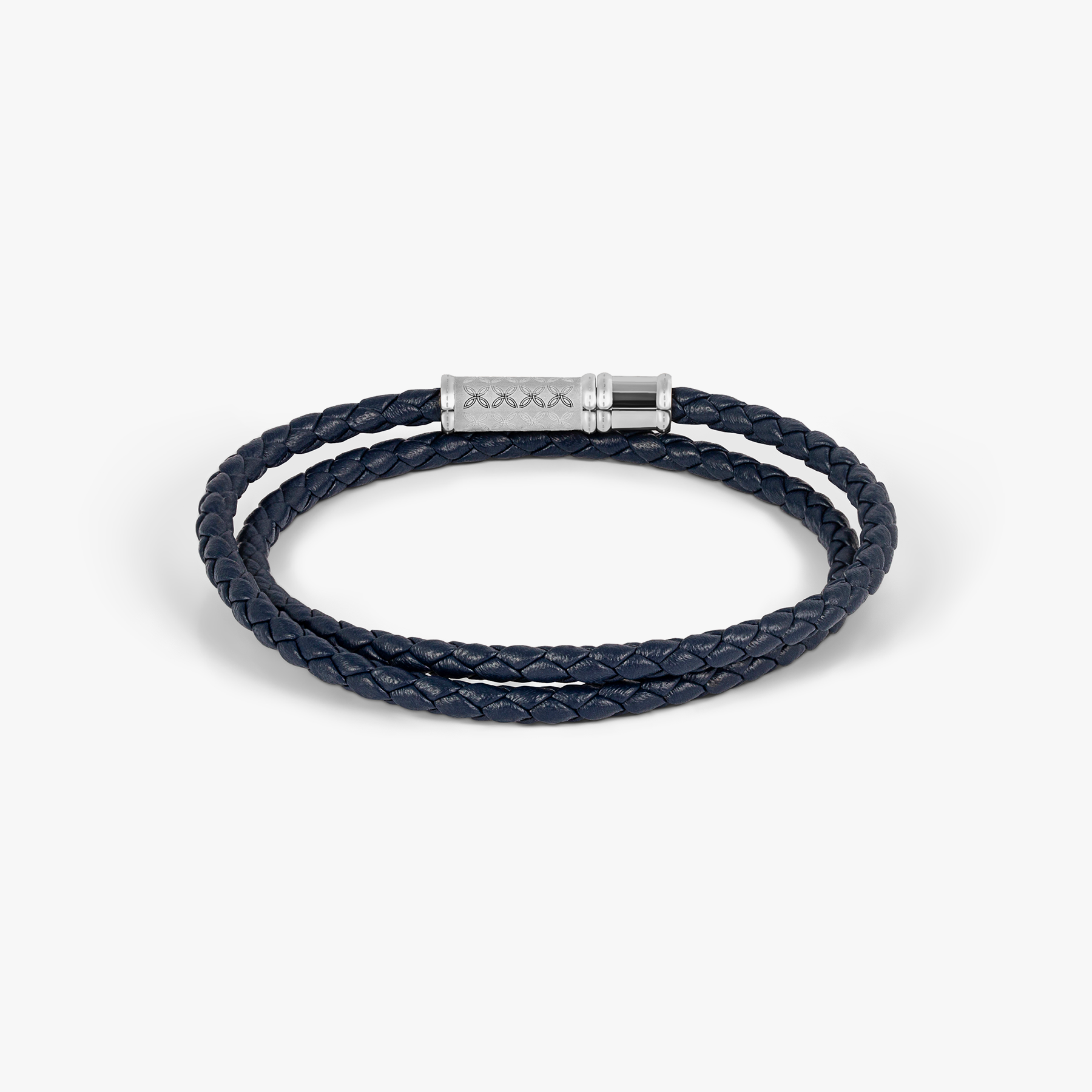 THOMPSON Lucky Clover Double Wrap Bracelet In Navy Leather