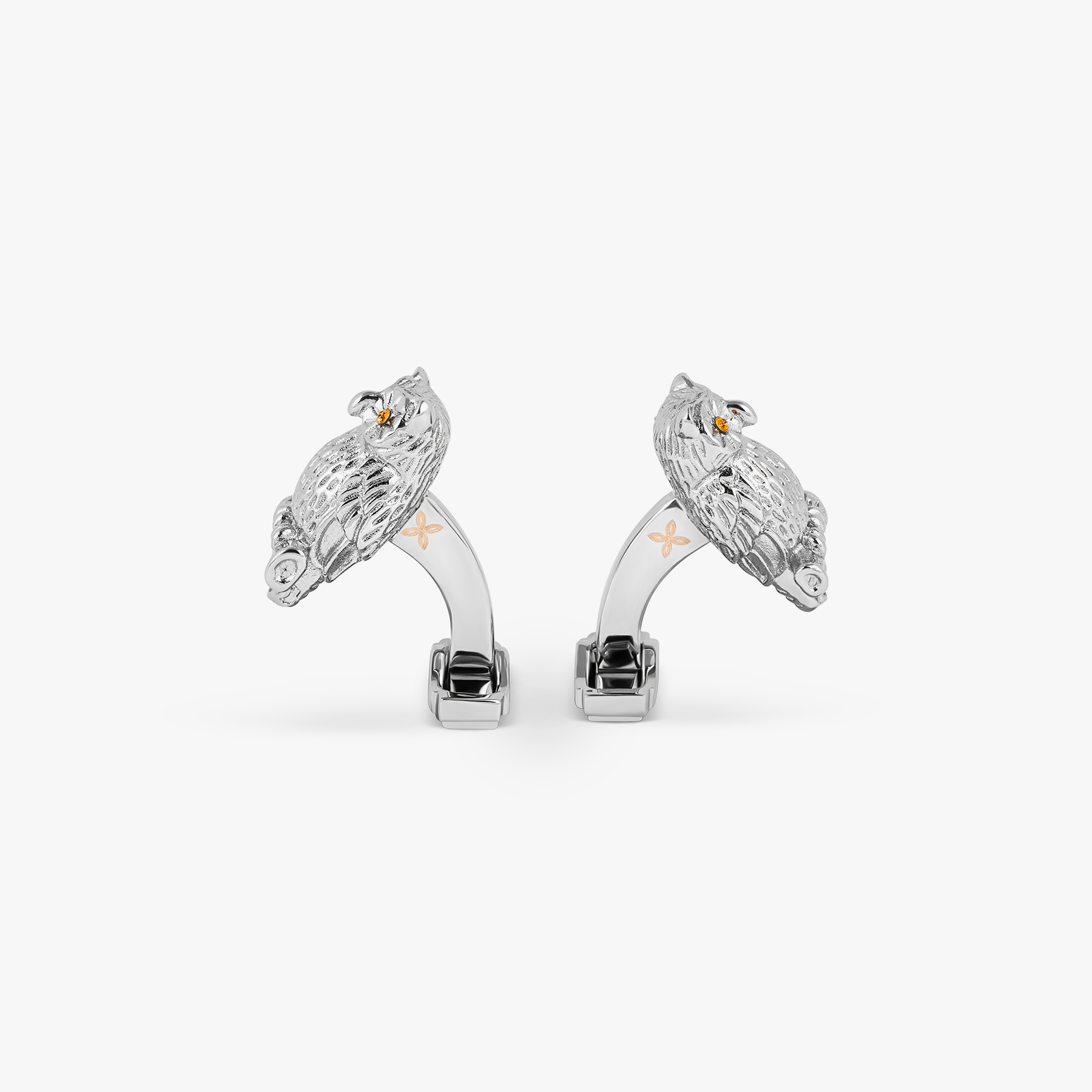 THOMPSON Owl Cufflinks In Palladium plated Base Metal With Orange Crystal