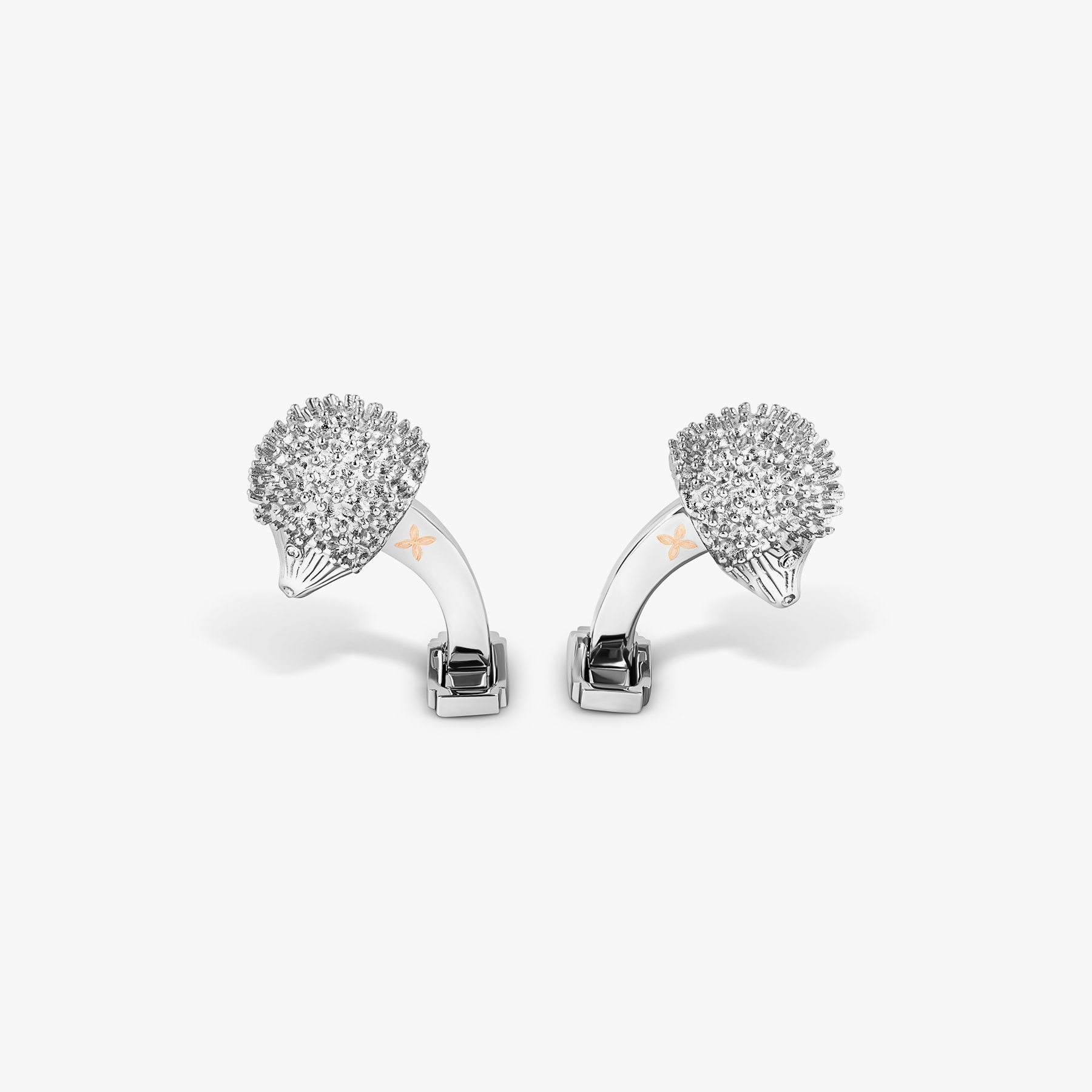 THOMPSON Hedgehog Cufflinks In Palladium plated Base Metal With White Crystal