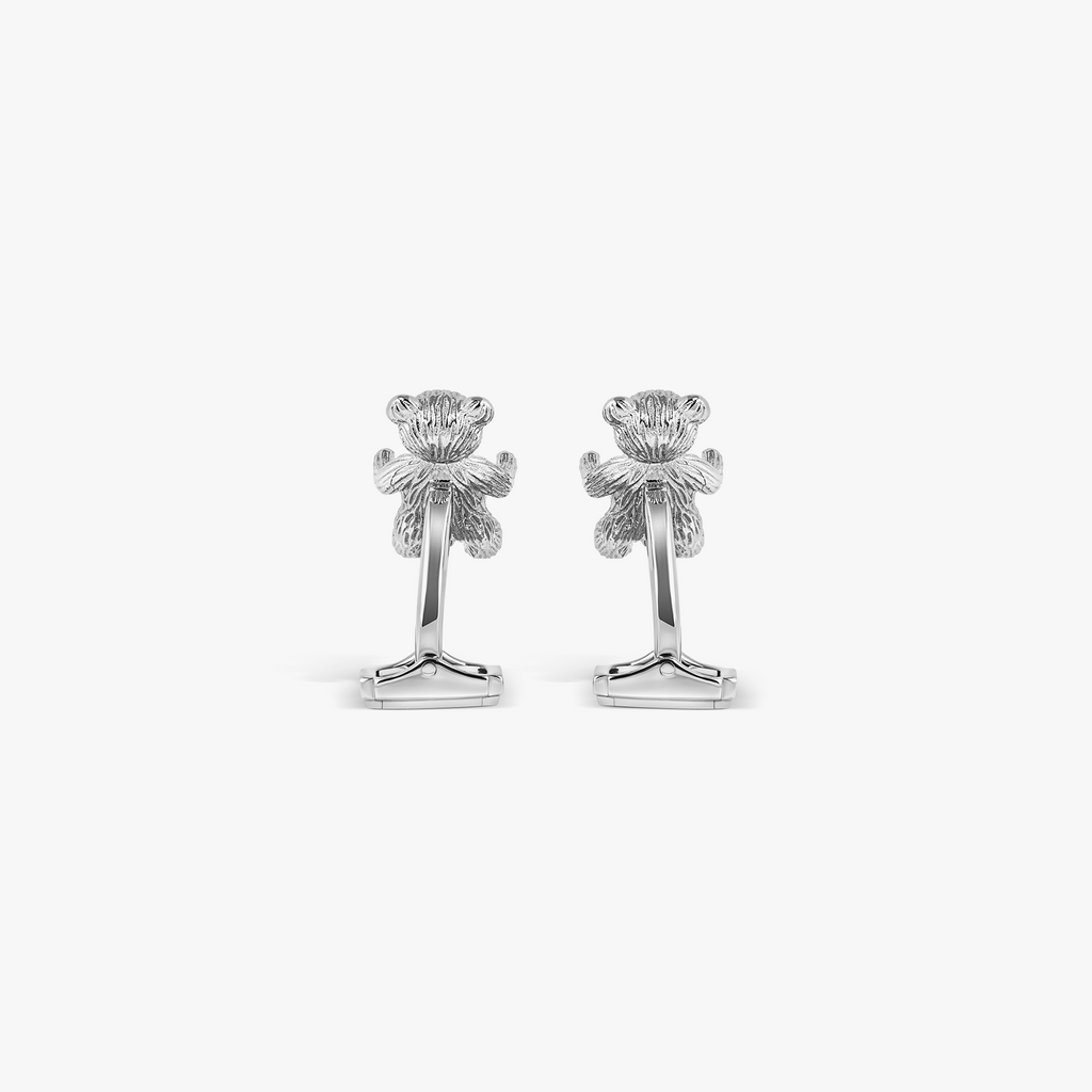 THOMPSON Teddy Bear Cufflinks In Palladium plated Base Metal With Blue Crystal