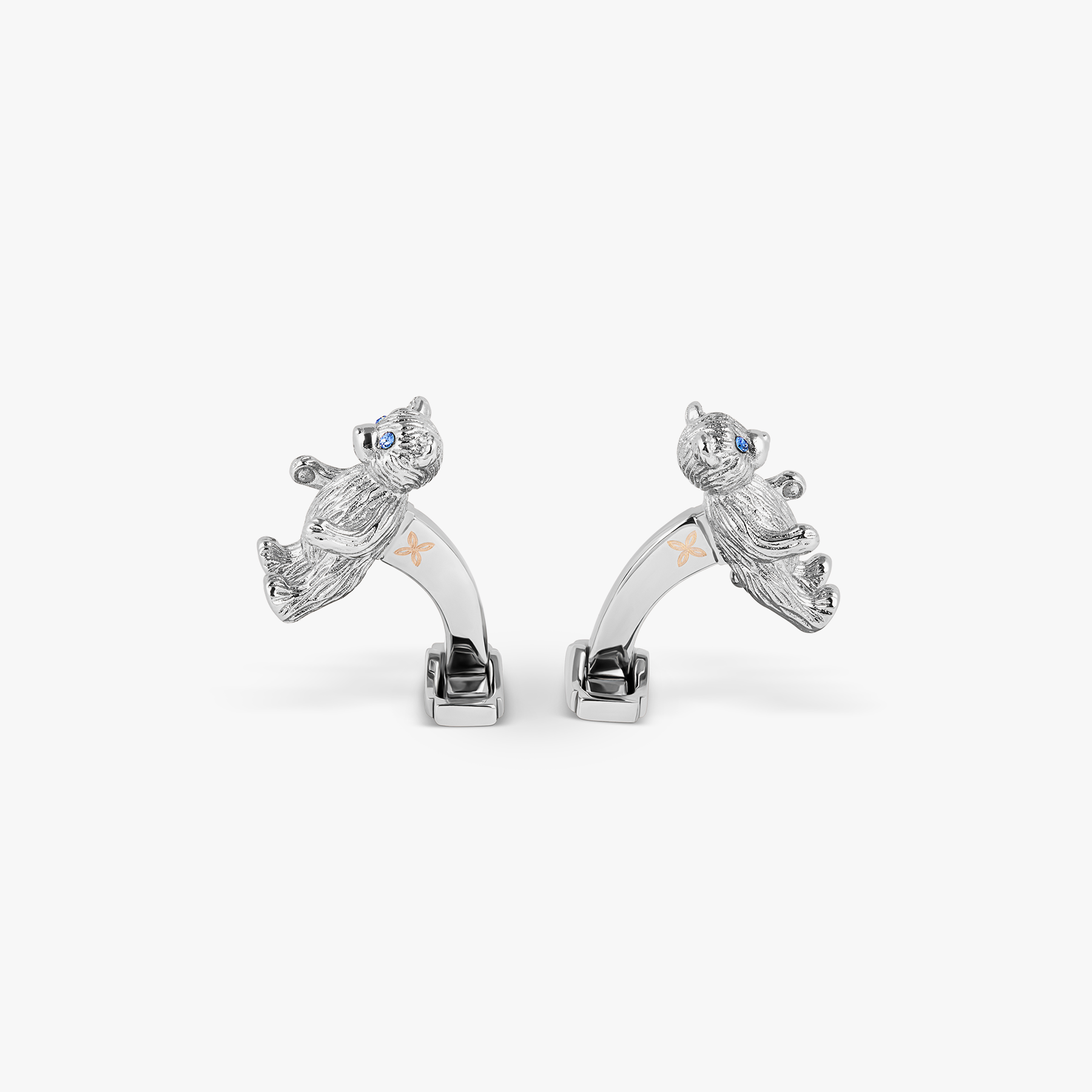 THOMPSON Teddy Bear Cufflinks In Palladium plated Base Metal With Blue Crystal