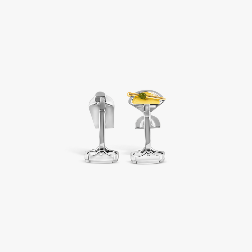 THOMPSON Martini Glass And Shaker Cufflinks In Palladium plated Base Metal With Green Enamel