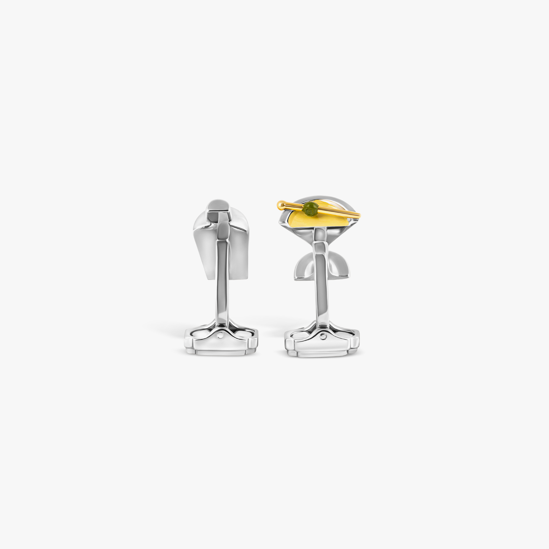 THOMPSON Martini Glass And Shaker Cufflinks In Palladium plated Base Metal With Green Enamel