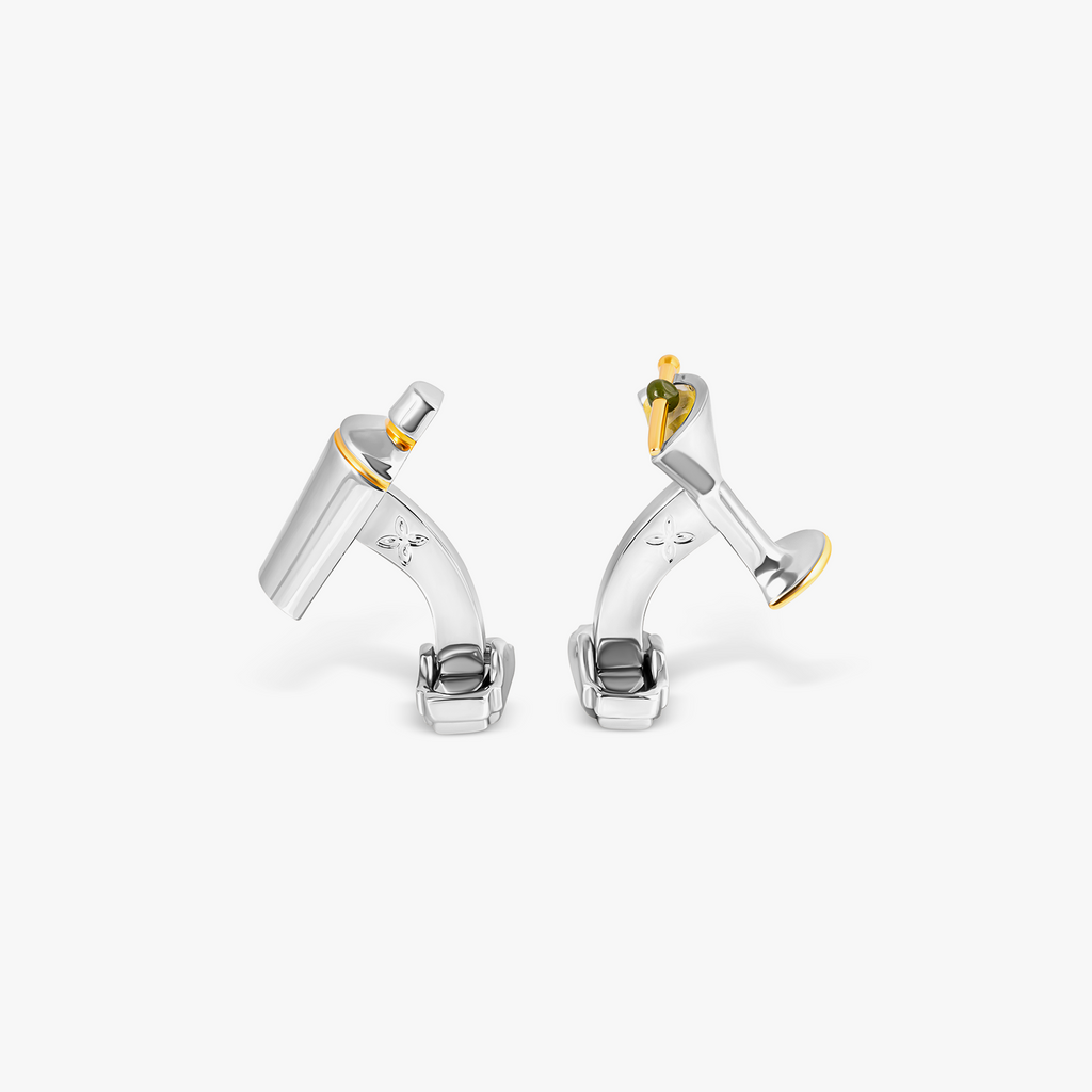 THOMPSON Martini Glass And Shaker Cufflinks In Palladium plated Base Metal With Green Enamel