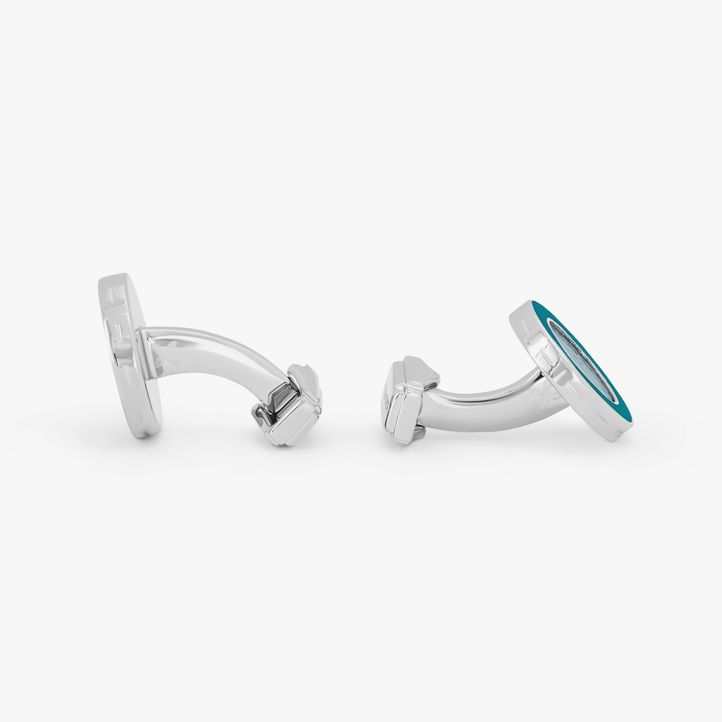 THOMPSON Carbon Redondo Cufflinks In Palladium plated Base Metal With Grey Alutex