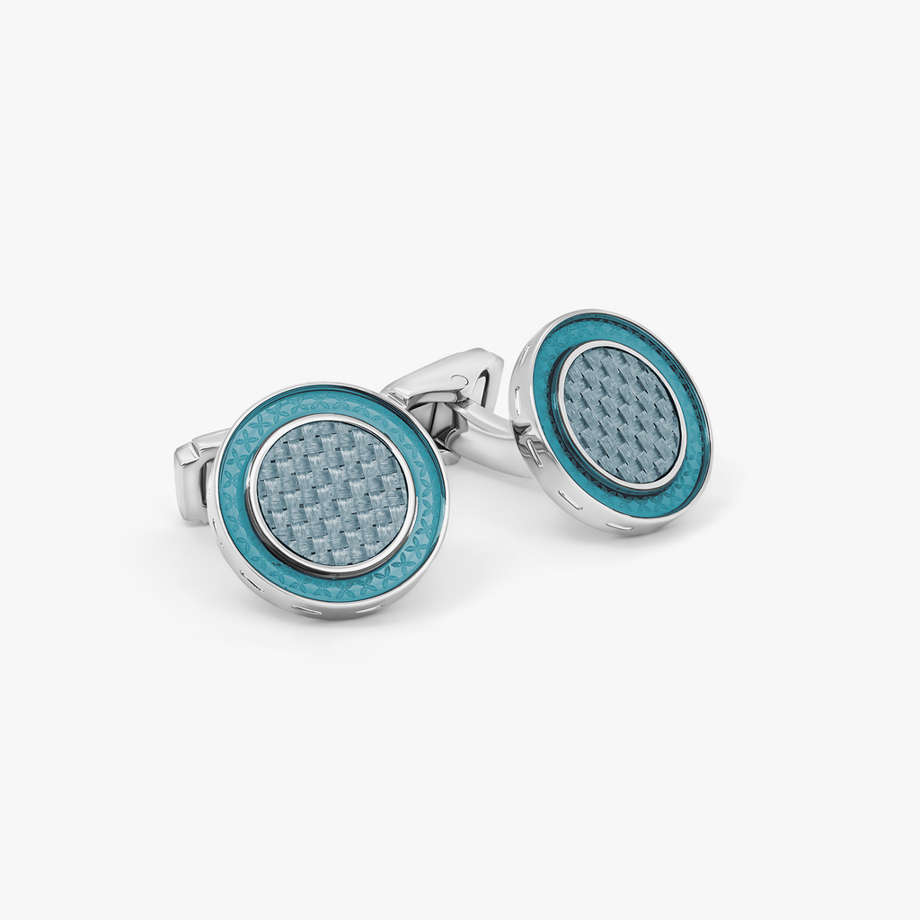 THOMPSON Carbon Redondo Cufflinks In Palladium plated Base Metal With Grey Alutex