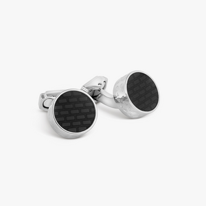 THOMPSON Brick Cufflinks In Rhodium plated Base Metal With Black Enamel