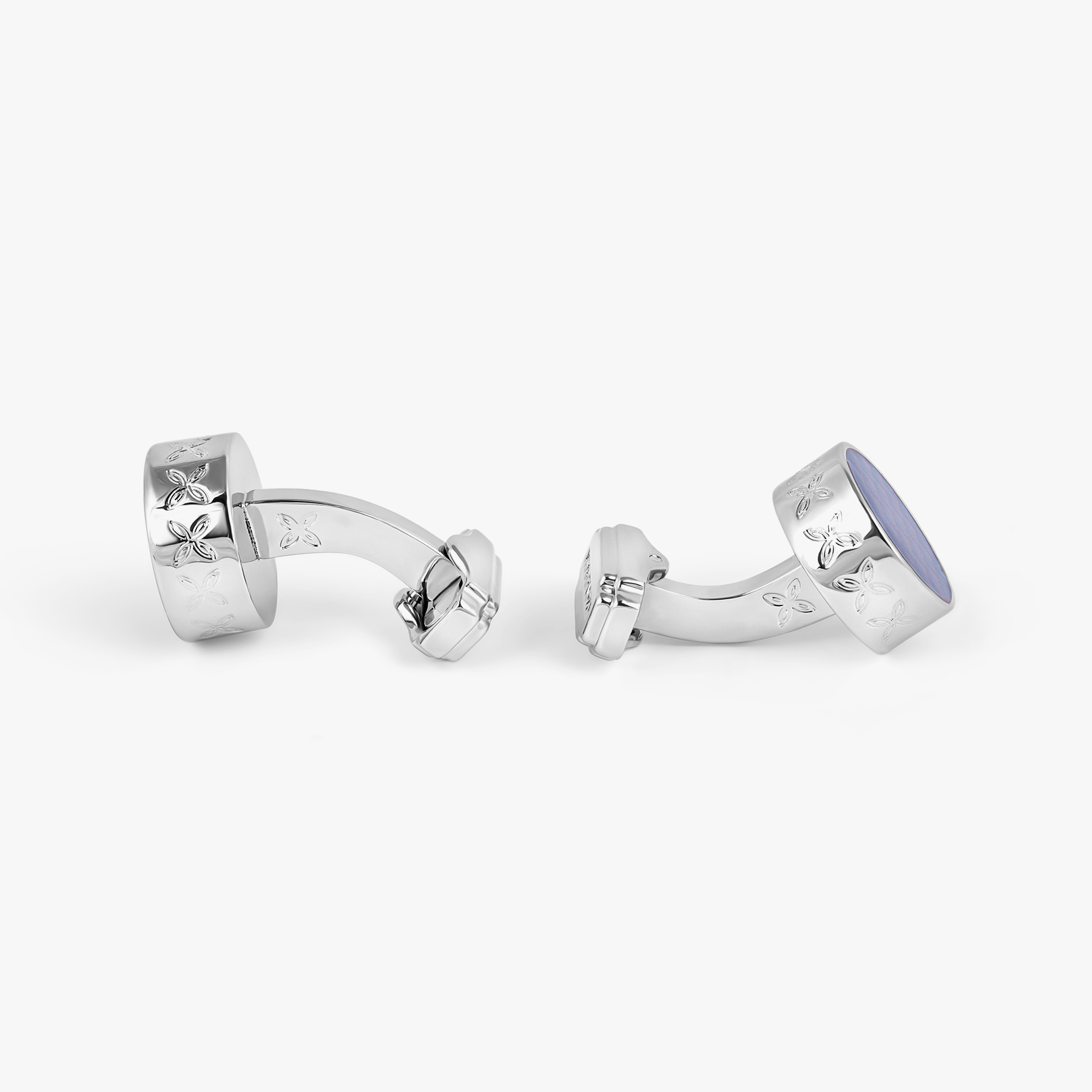 THOMPSON Brick Cufflinks In Rhodium plated Base Metal With Blue Enamel
