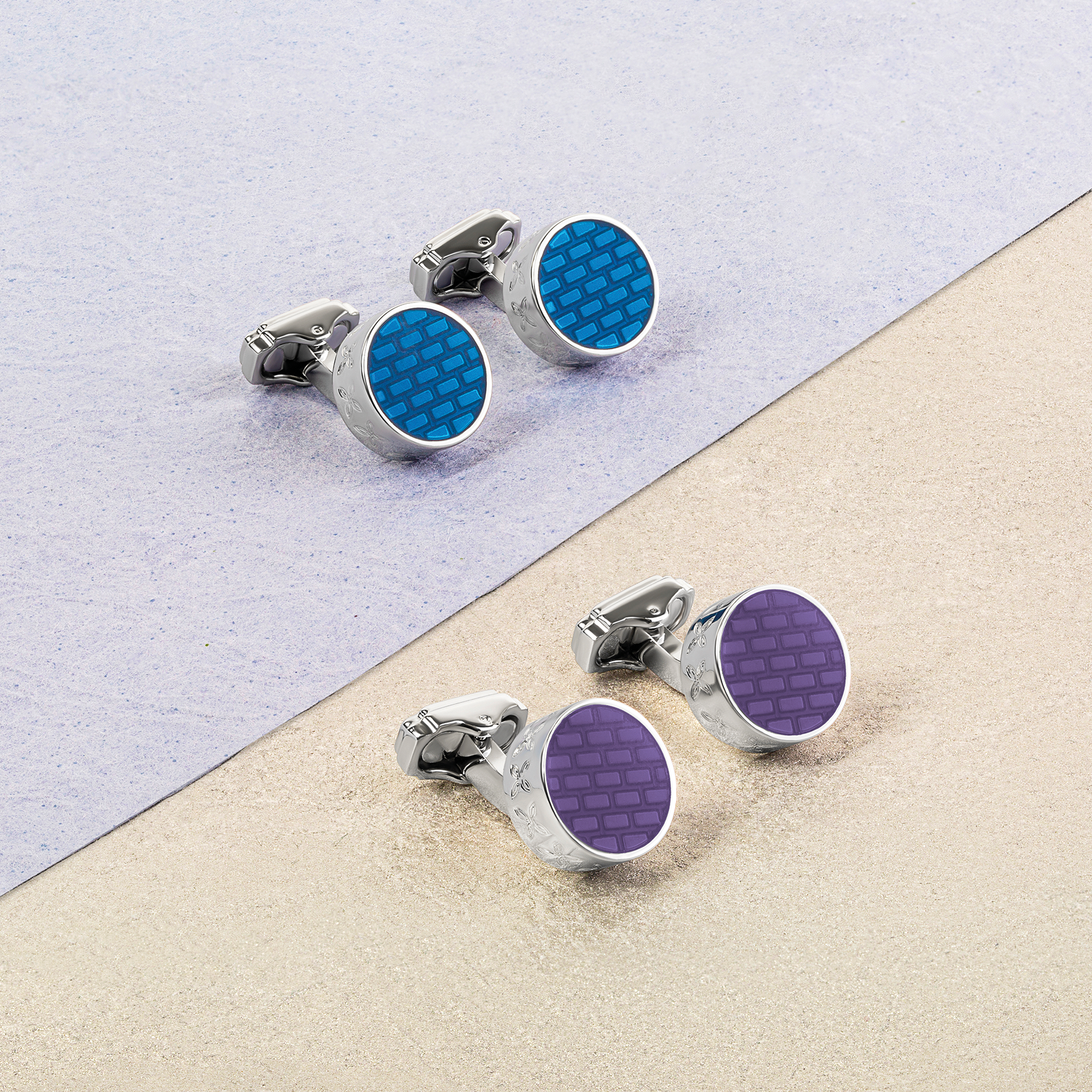 THOMPSON Brick Cufflinks In Rhodium plated Base Metal With Blue Enamel
