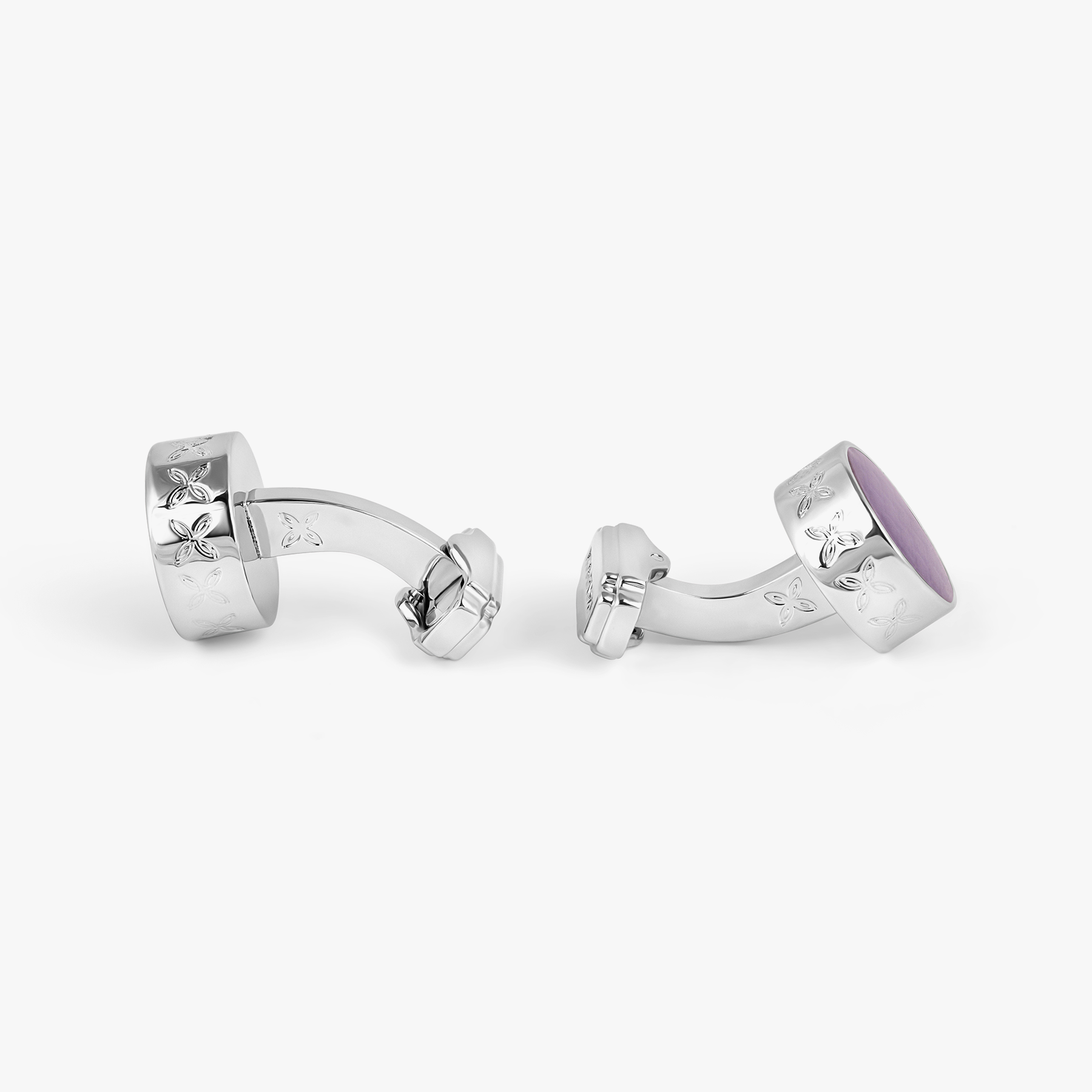 THOMPSON Brick Cufflinks In Rhodium plated Base Metal With Lilac Enamel