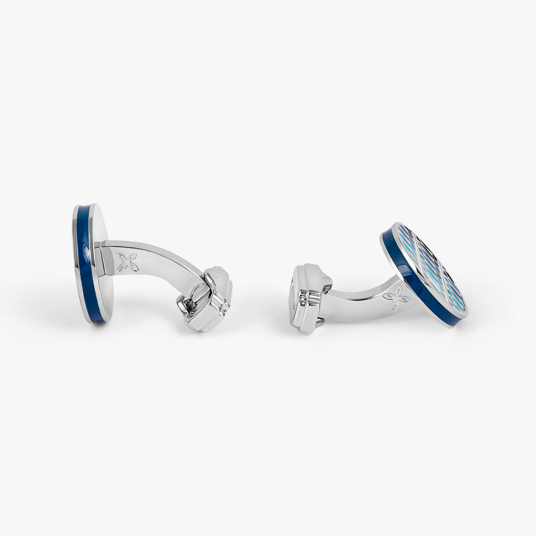 THOMPSON Cairo Leaf Cufflinks In White Bronze plated Base Metal With Blue Enamel
