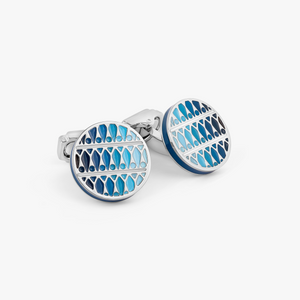 THOMPSON Cairo Leaf Cufflinks In White Bronze plated Base Metal With Blue Enamel