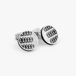 THOMPSON Cairo Leaf Cufflinks In White Bronze plated Base Metal With Black And White Enamel