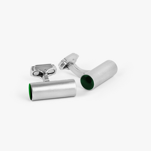 THOMPSON Cylinder Cufflinks In White Bronze plated Base Metal With Green Enamel