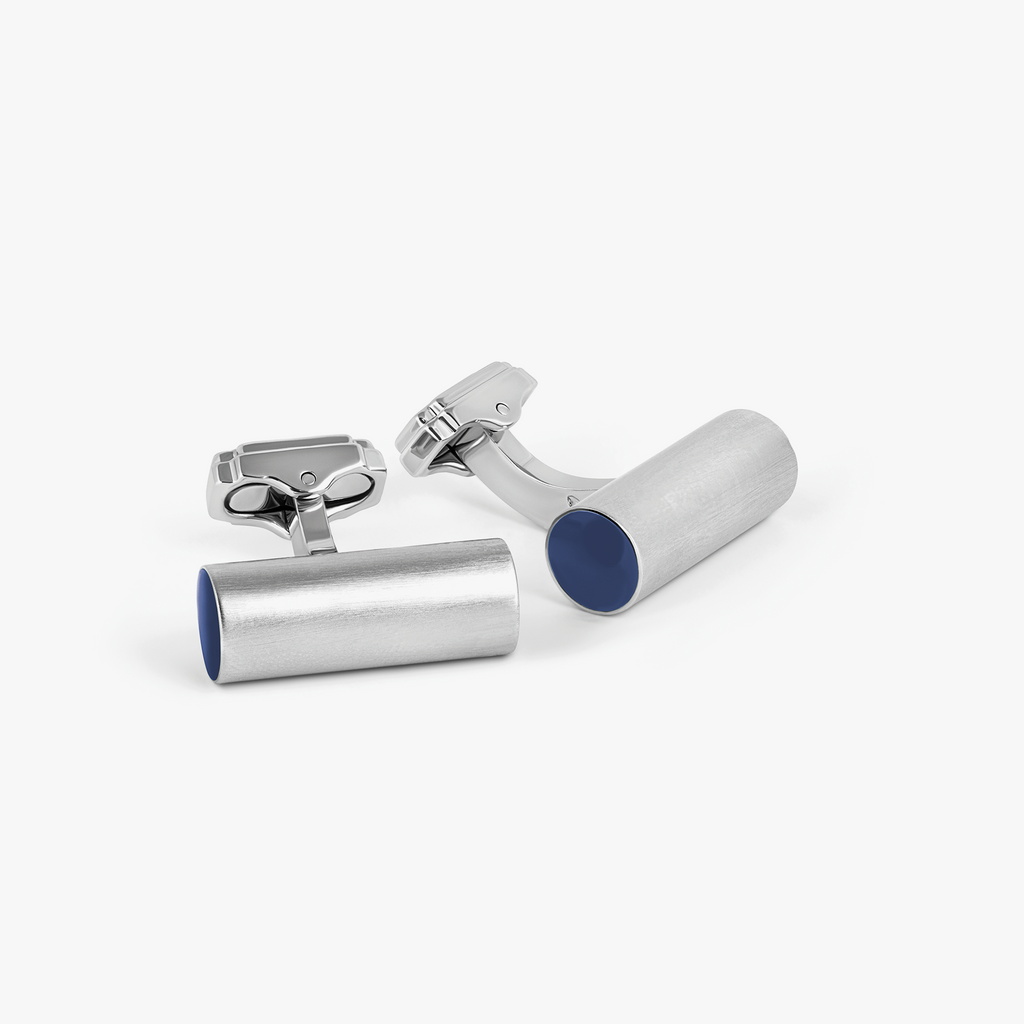 THOMPSON Cylinder Cufflinks With Navy Enamel