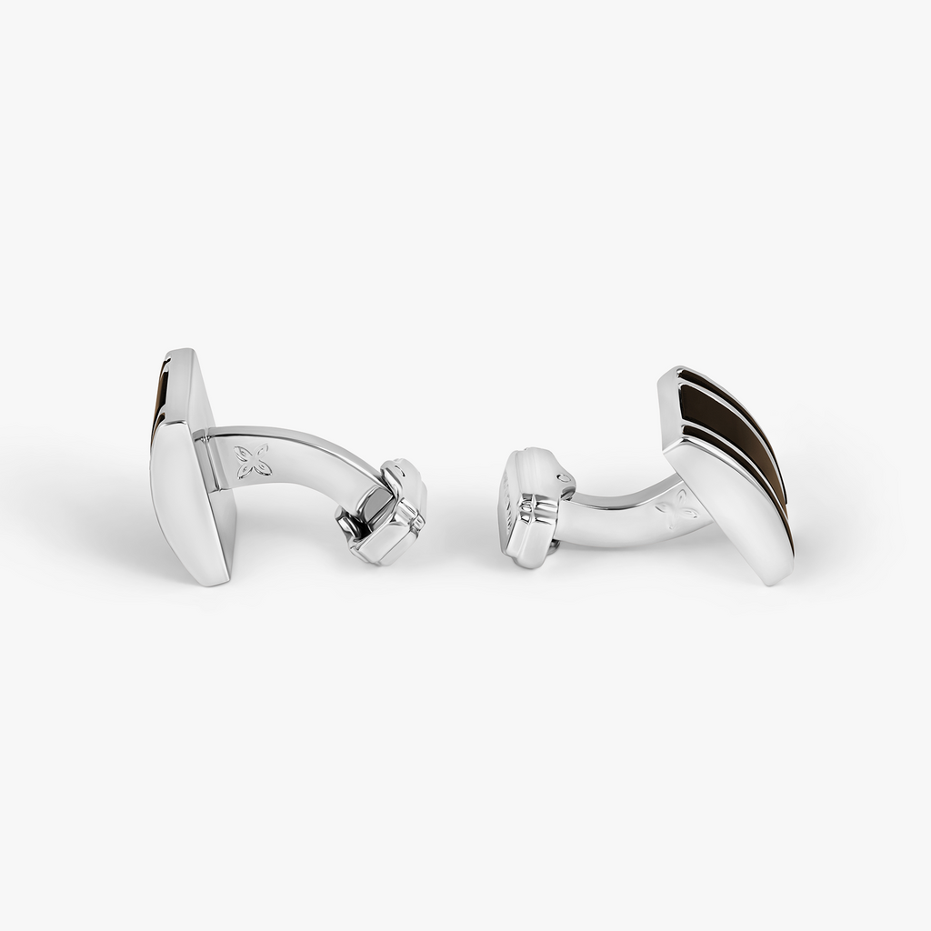 THOMPSON D-Shape Semi-Precious Cufflinks In White Bronze plated Base Metal With Onyx