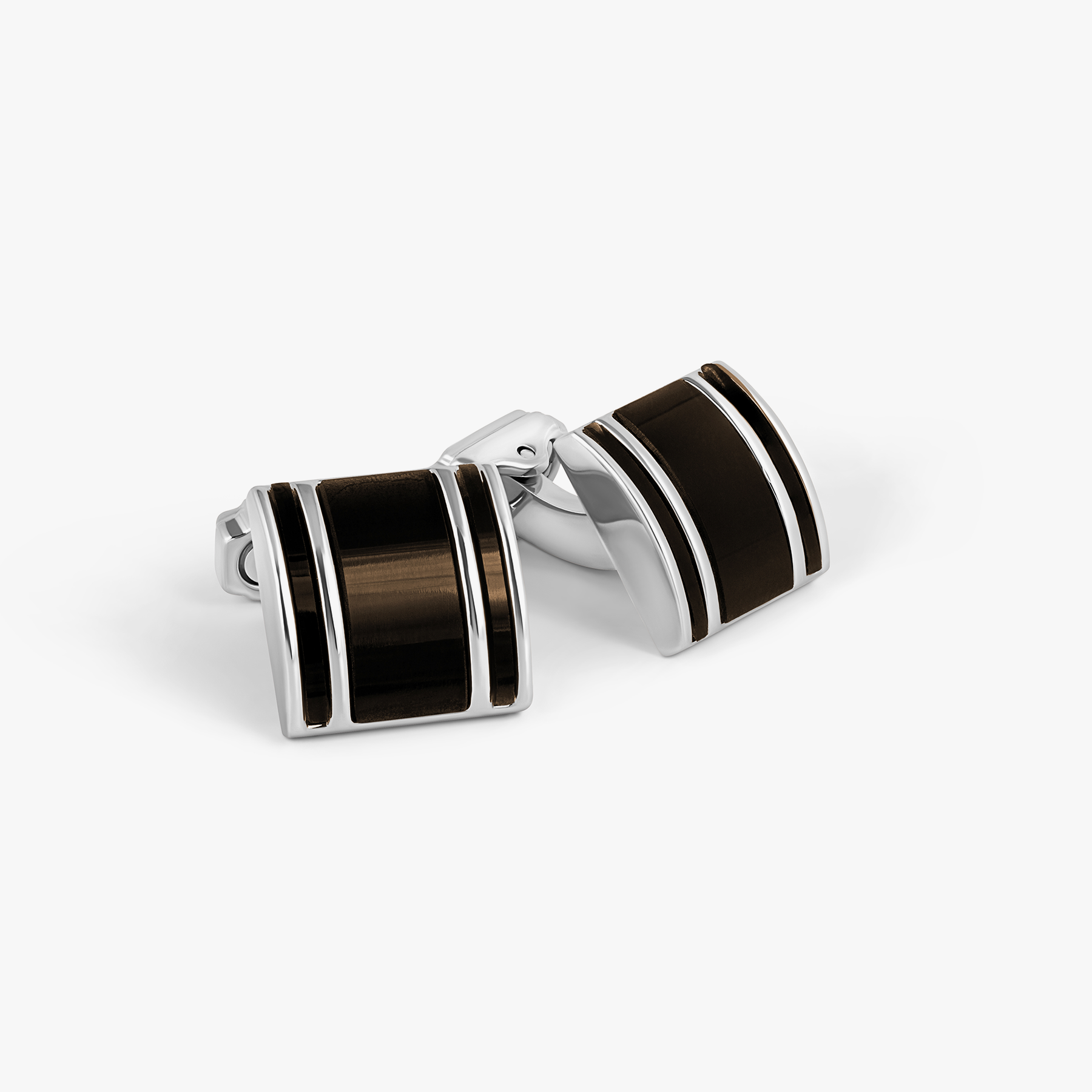 THOMPSON D-Shape Semi-Precious Cufflinks In White Bronze plated Base Metal With Onyx