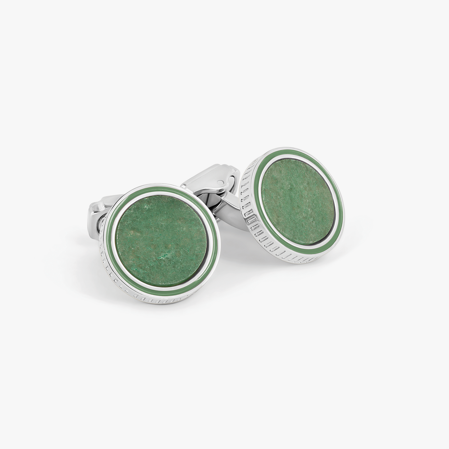 Thompson Tambor Cufflinks in White Bronze Plated with Green Aventurine