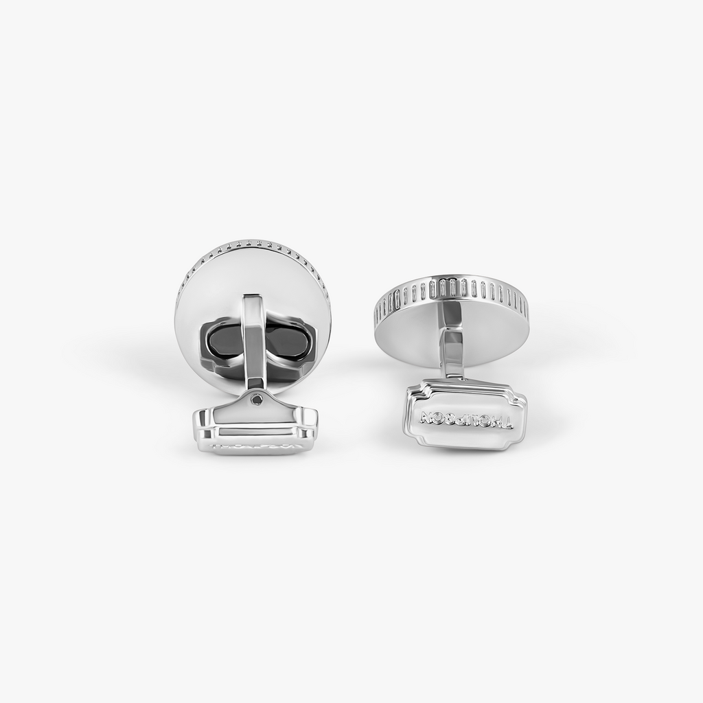 THOMPSON Tambor Cufflinks In White Bronze plated Base Metal With Onyx