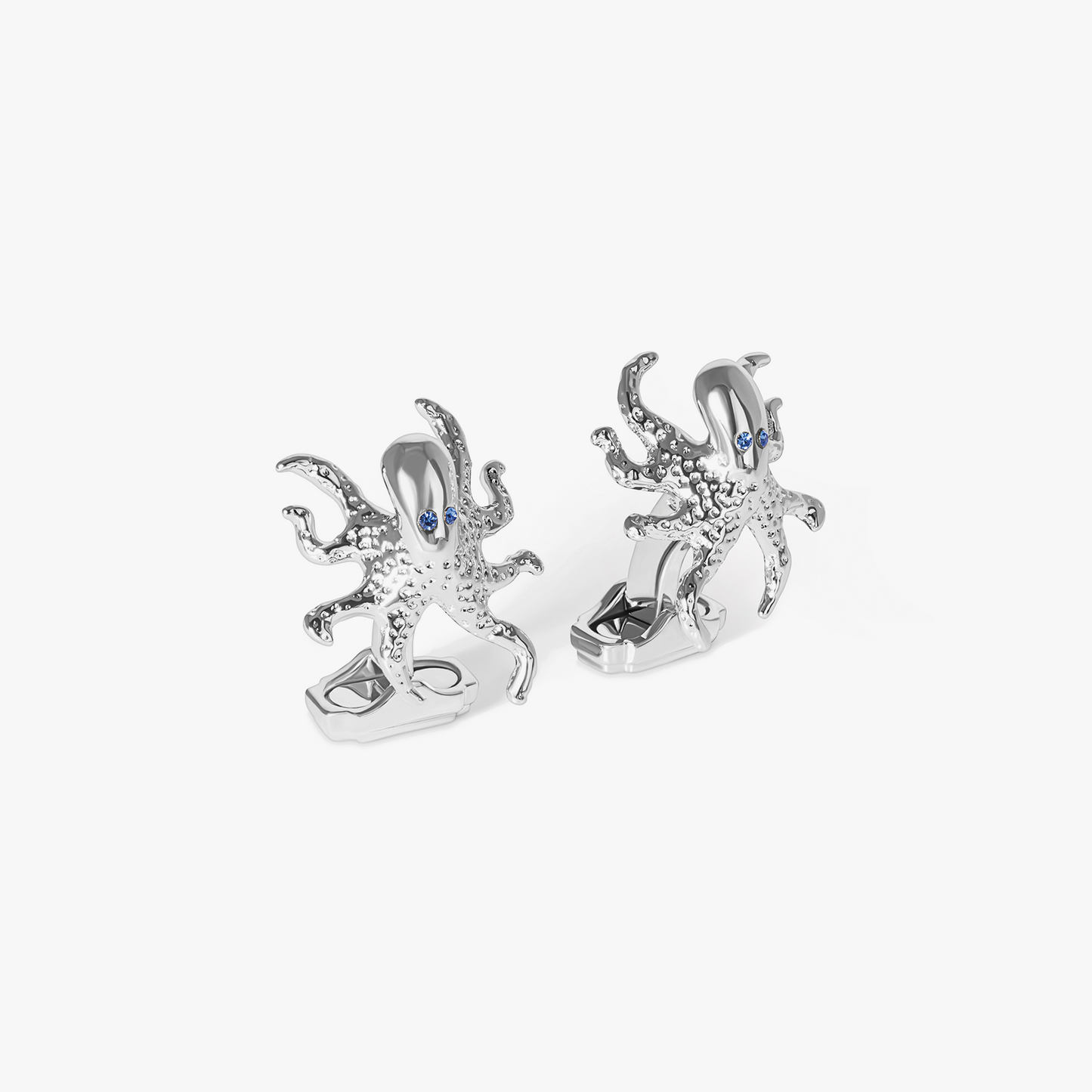 Thompson Octopus Cufflinks In Palladium plated Base Metal With Blue Swarovski Crystal