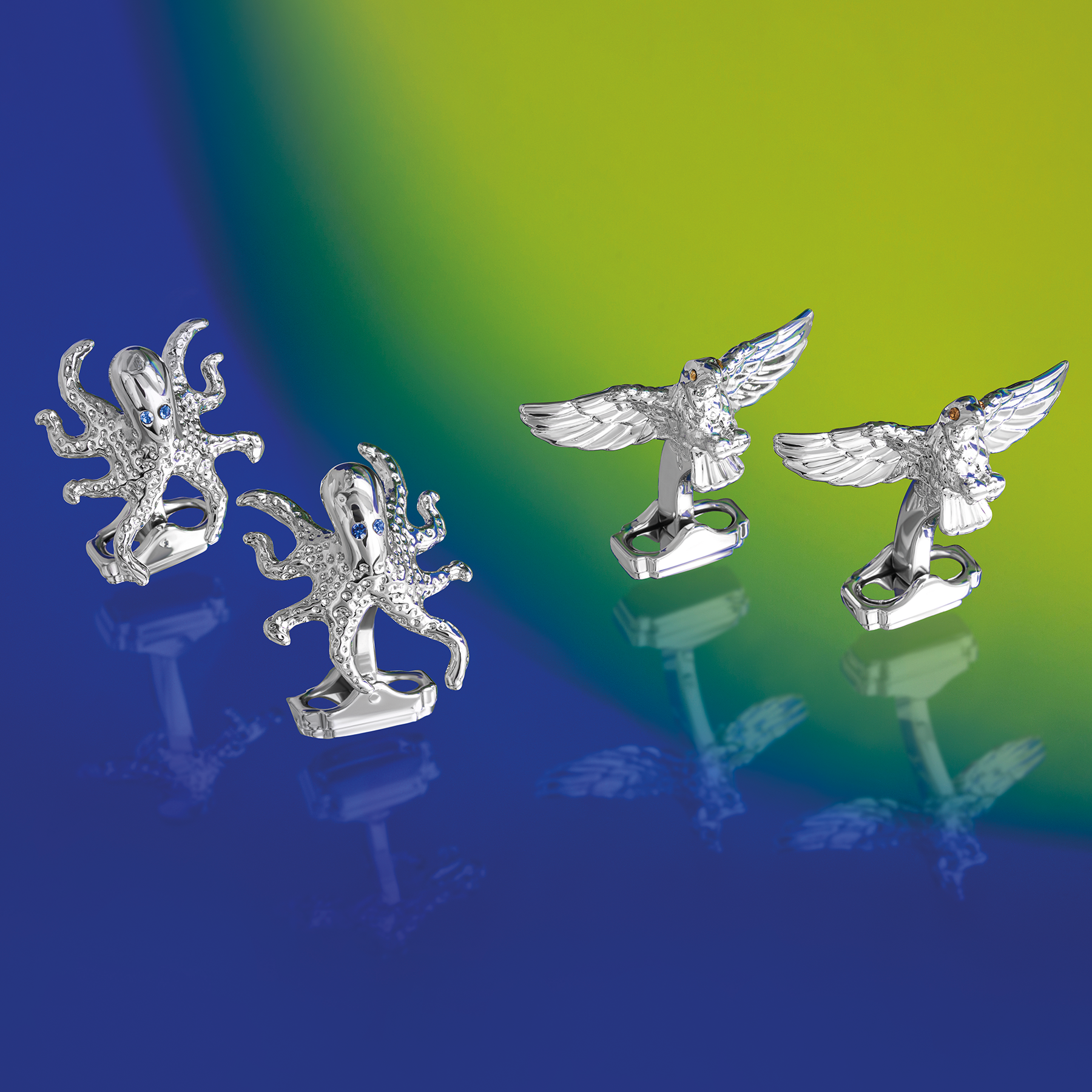 Thompson Eagle Cufflinks In Palladium plated Base Metal With Brown Swarovski Crystal