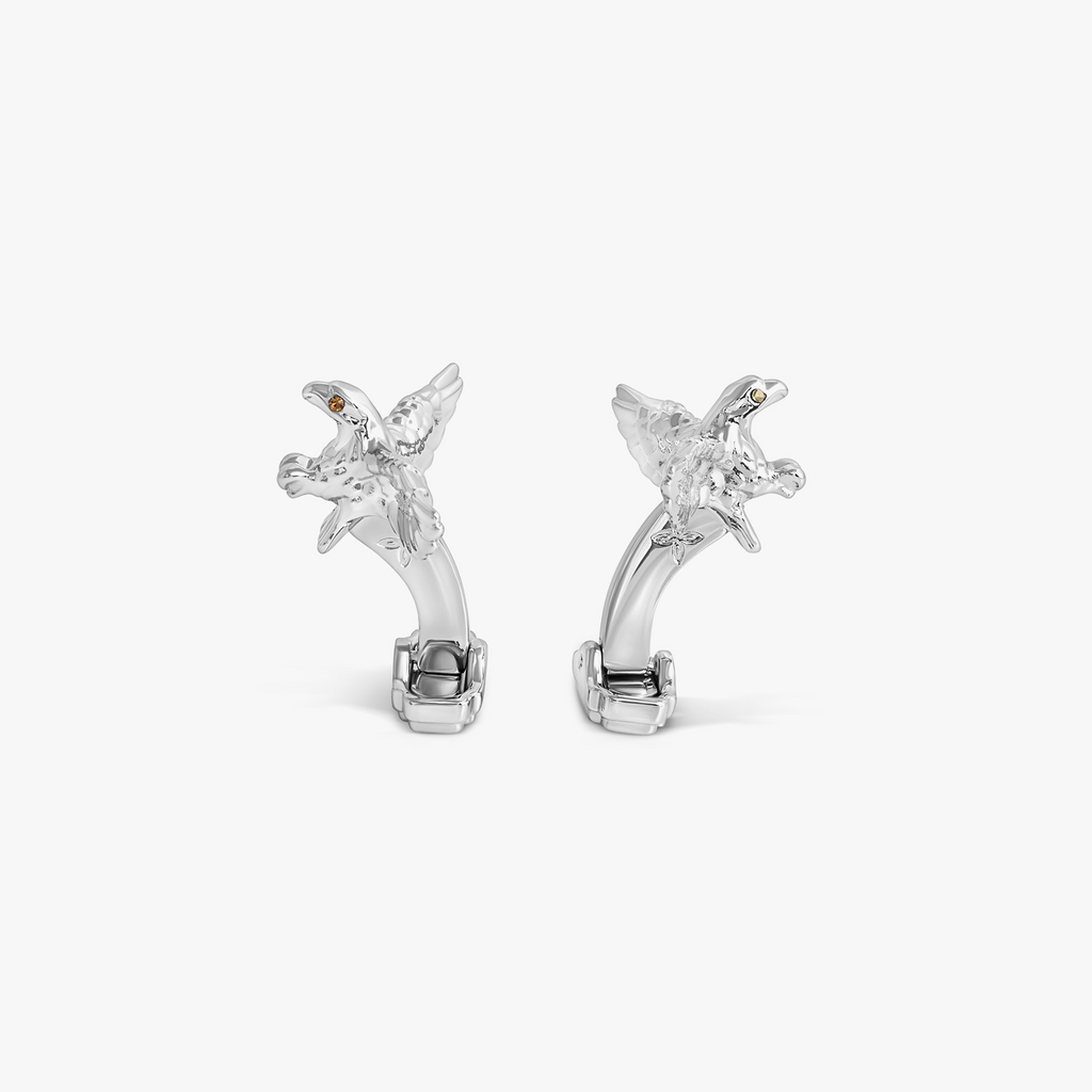Thompson Eagle Cufflinks In Palladium plated Base Metal With Brown Swarovski Crystal
