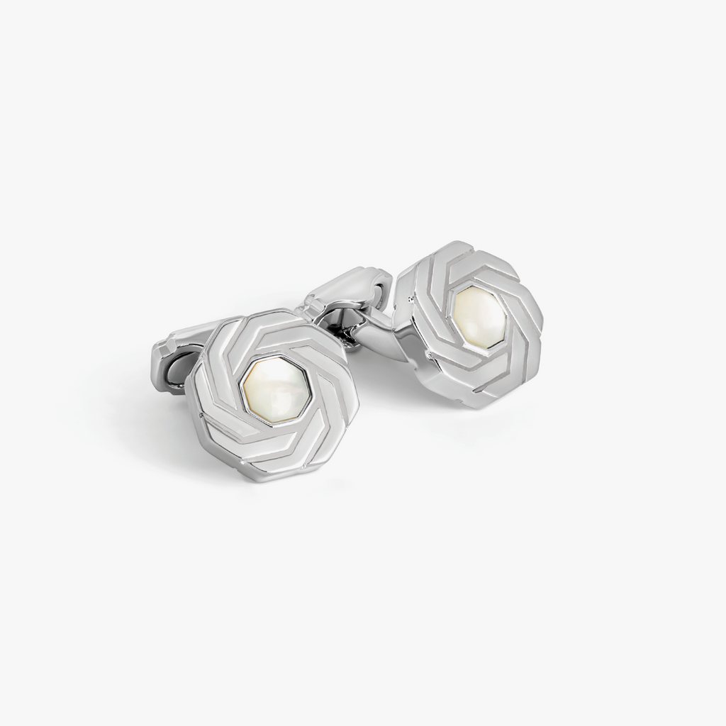 Thompson Octagon Insignia Cufflink in Palladium Plated with Onyx