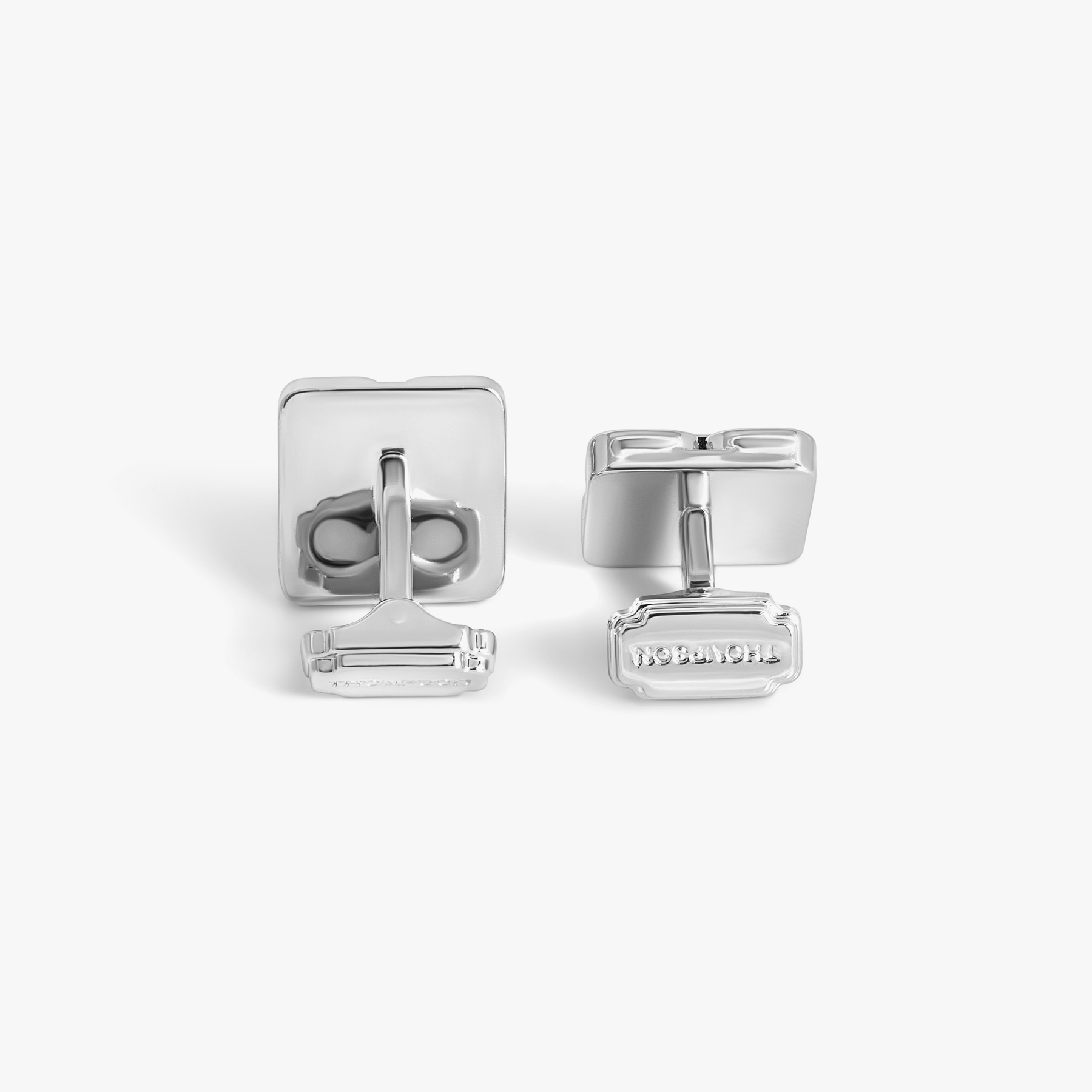 Thompson Duo Square Links Cufflink In Palladium Plated with Black Enamel