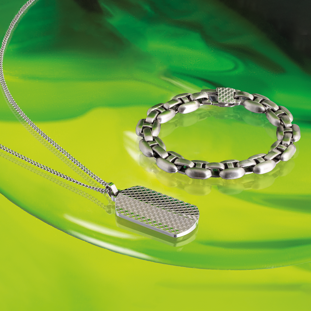 Thompson Lucky Clover Dog Tag Necklace in Stainless Steel