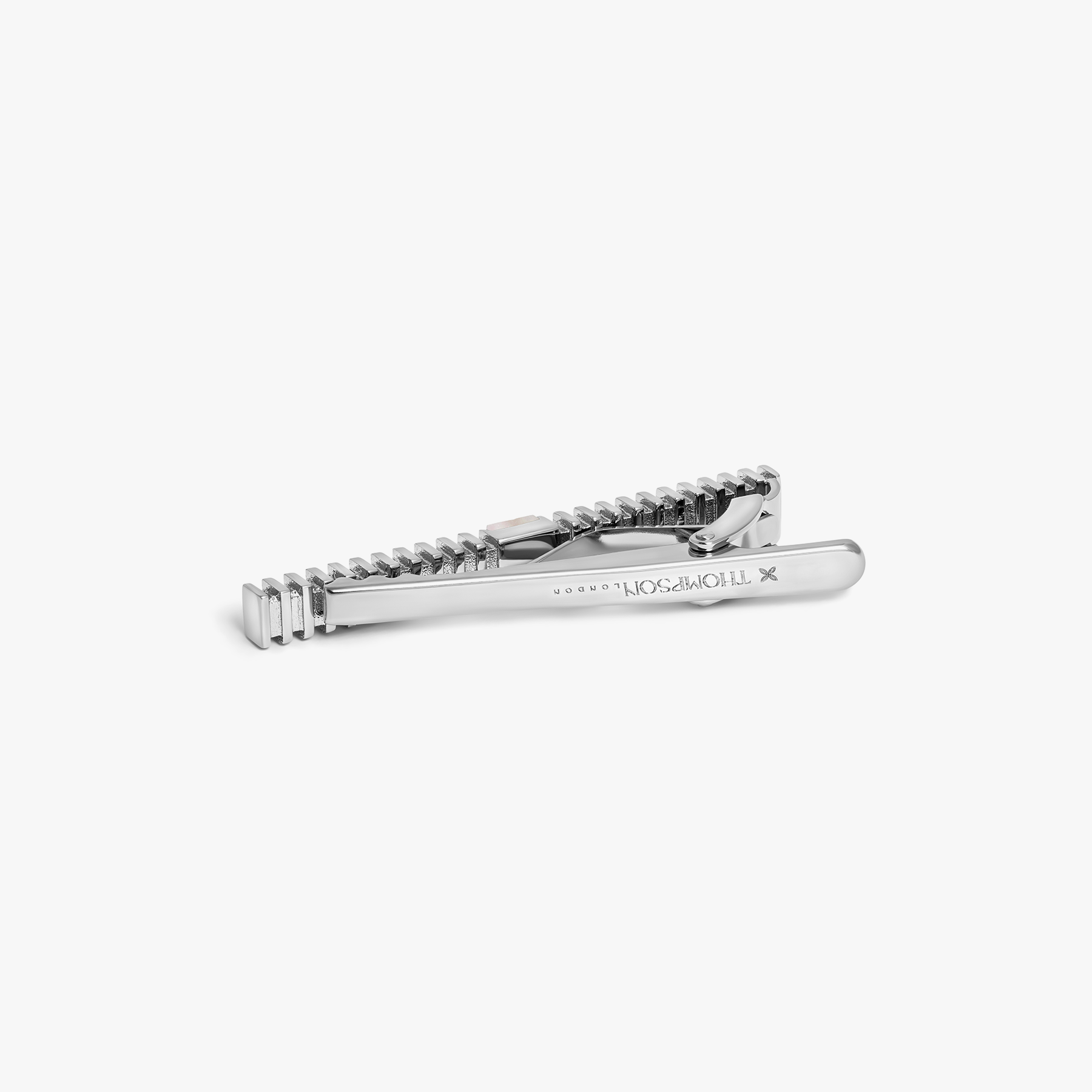 THOMPSON Summer Stripes Tie Clip In Palladium plated Base Metal With White Mother Of Pearl