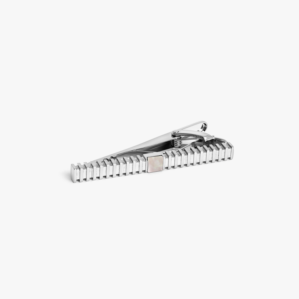 THOMPSON Summer Stripes Tie Clip In Palladium plated Base Metal With White Mother Of Pearl