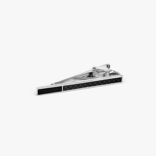 THOMPSON Carbon Fibre Tie Clip In White Bronze plated Base Metal With Black Carbon Fibre