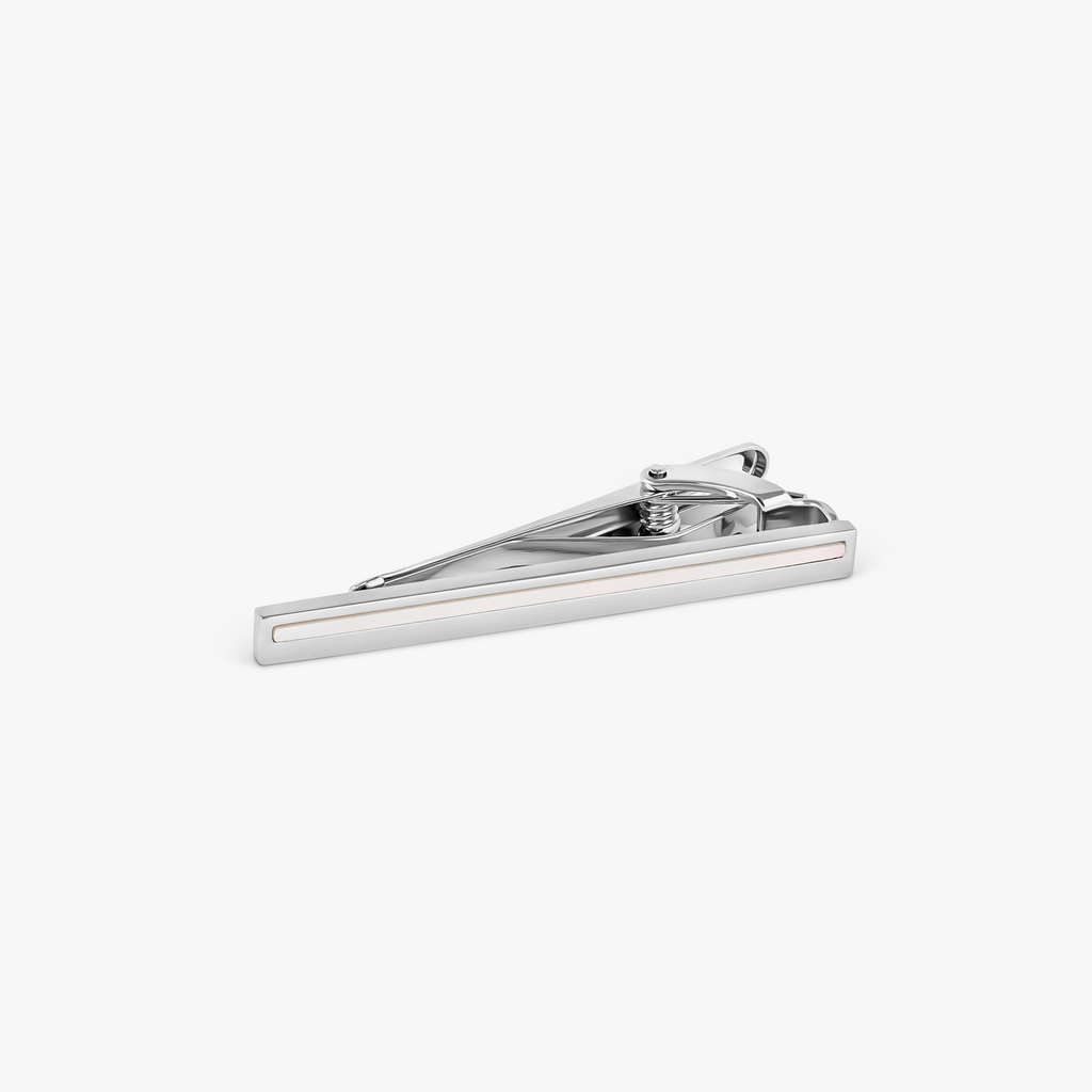 Thompson Medio Pulido Tie Clip In White Bronze Plated Base Metal With White Mother Of Pearl